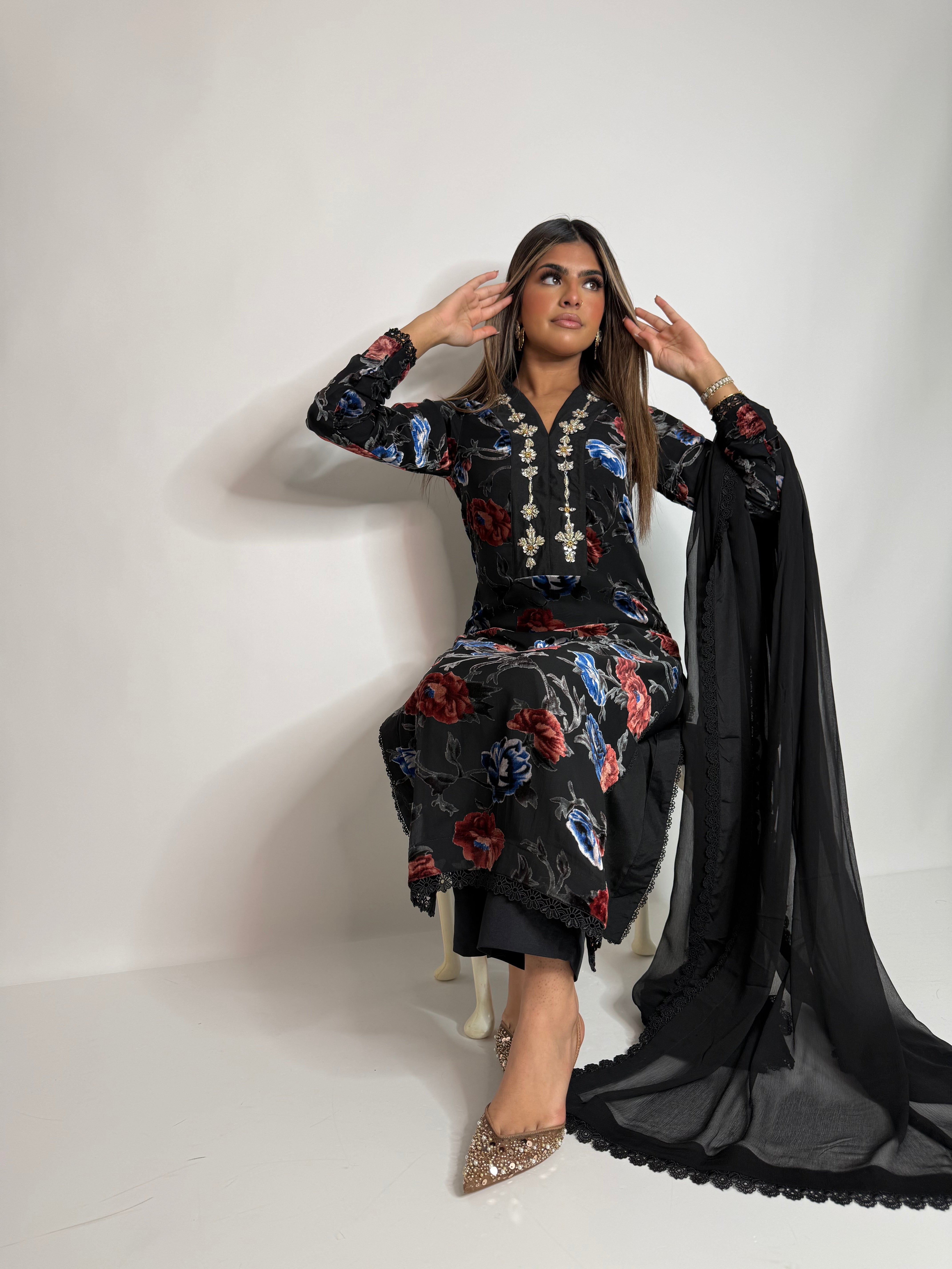 Black Floral Palachi Three Piece Suit UK | The Calvienne