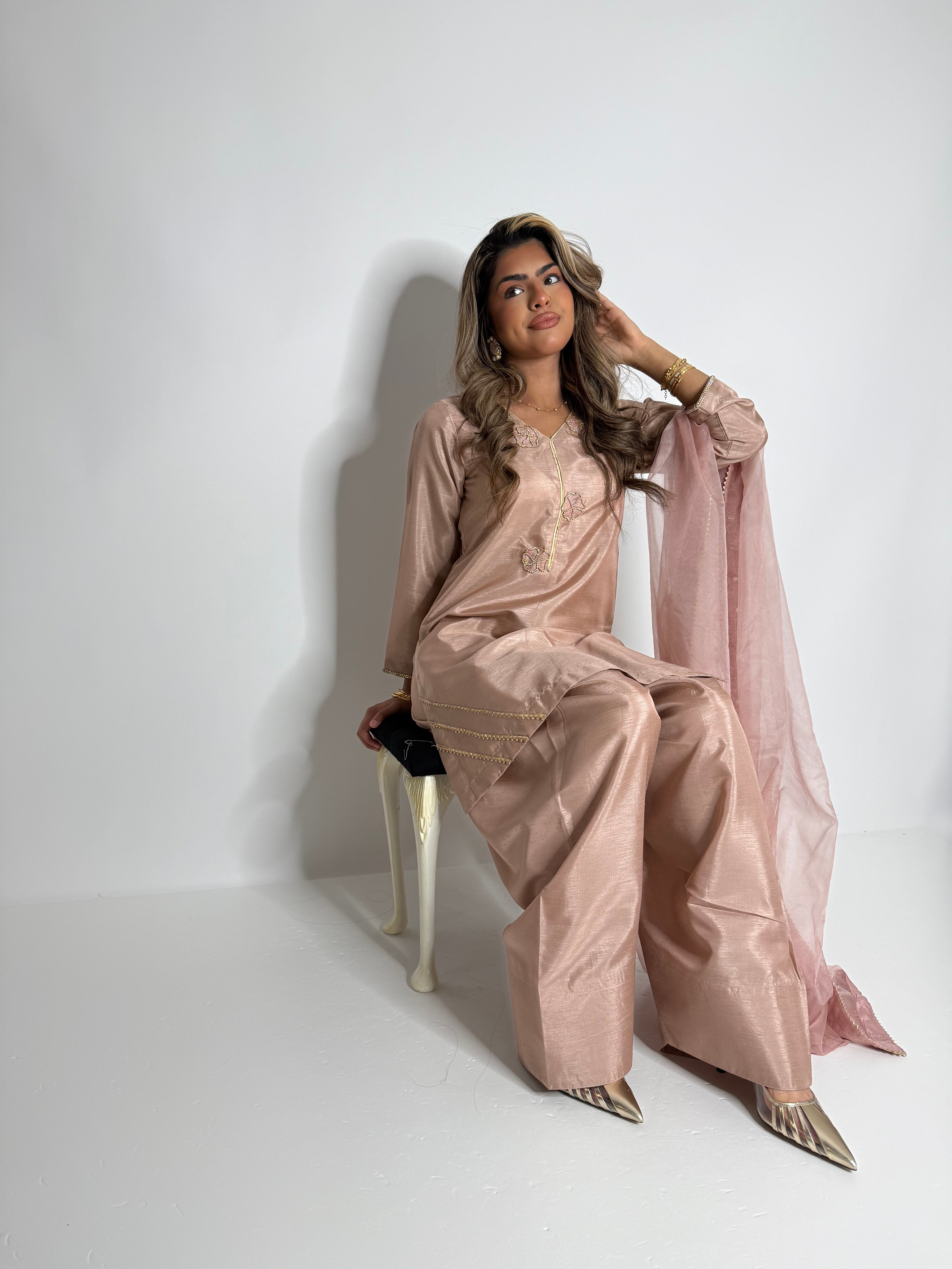 Blush Raw Silk Farshi Three Piece Suit UK | The Valerisse
