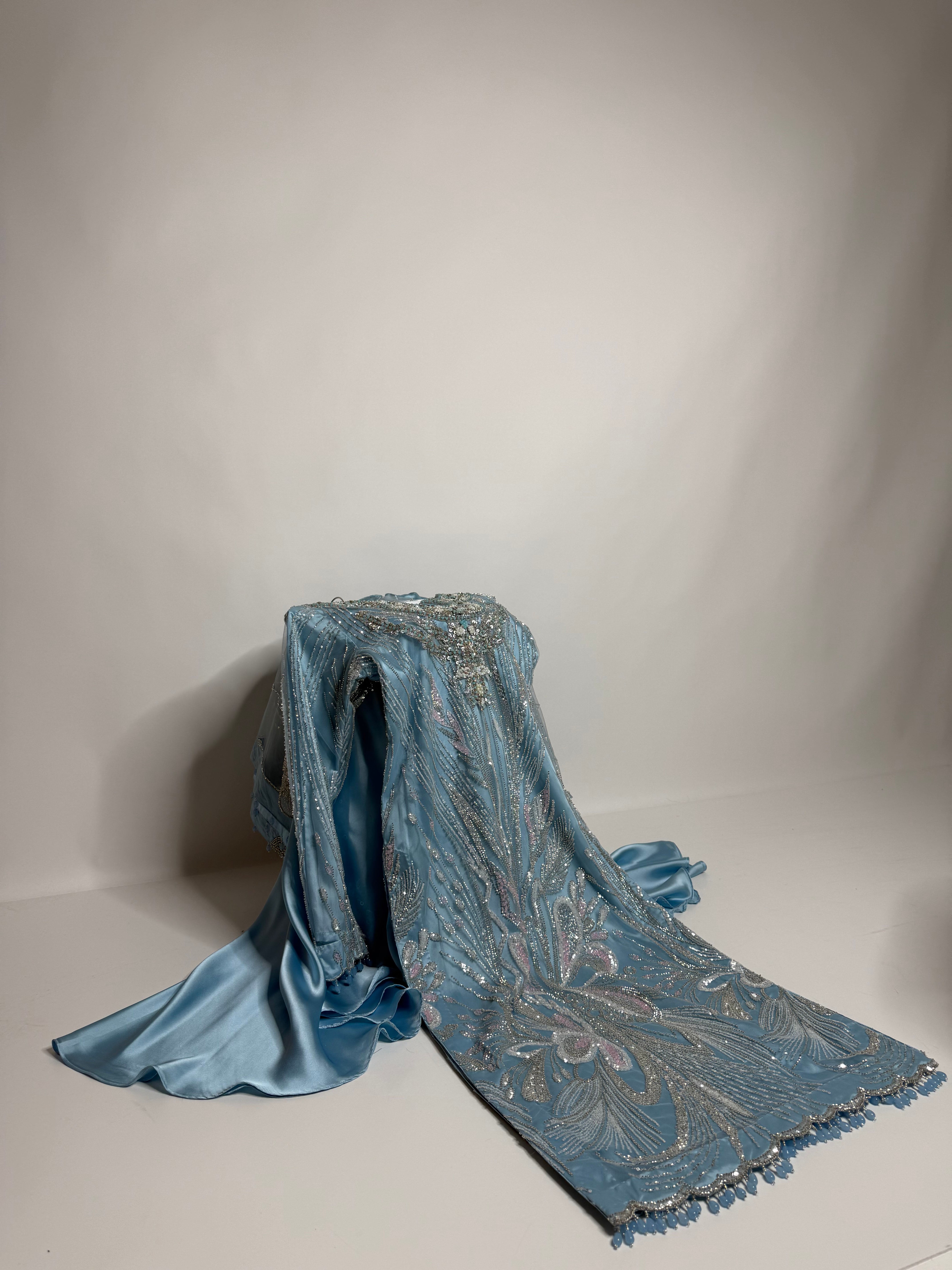 Ice Blue Cutdana Sharara Three Piece Suit UK | The Orlienne