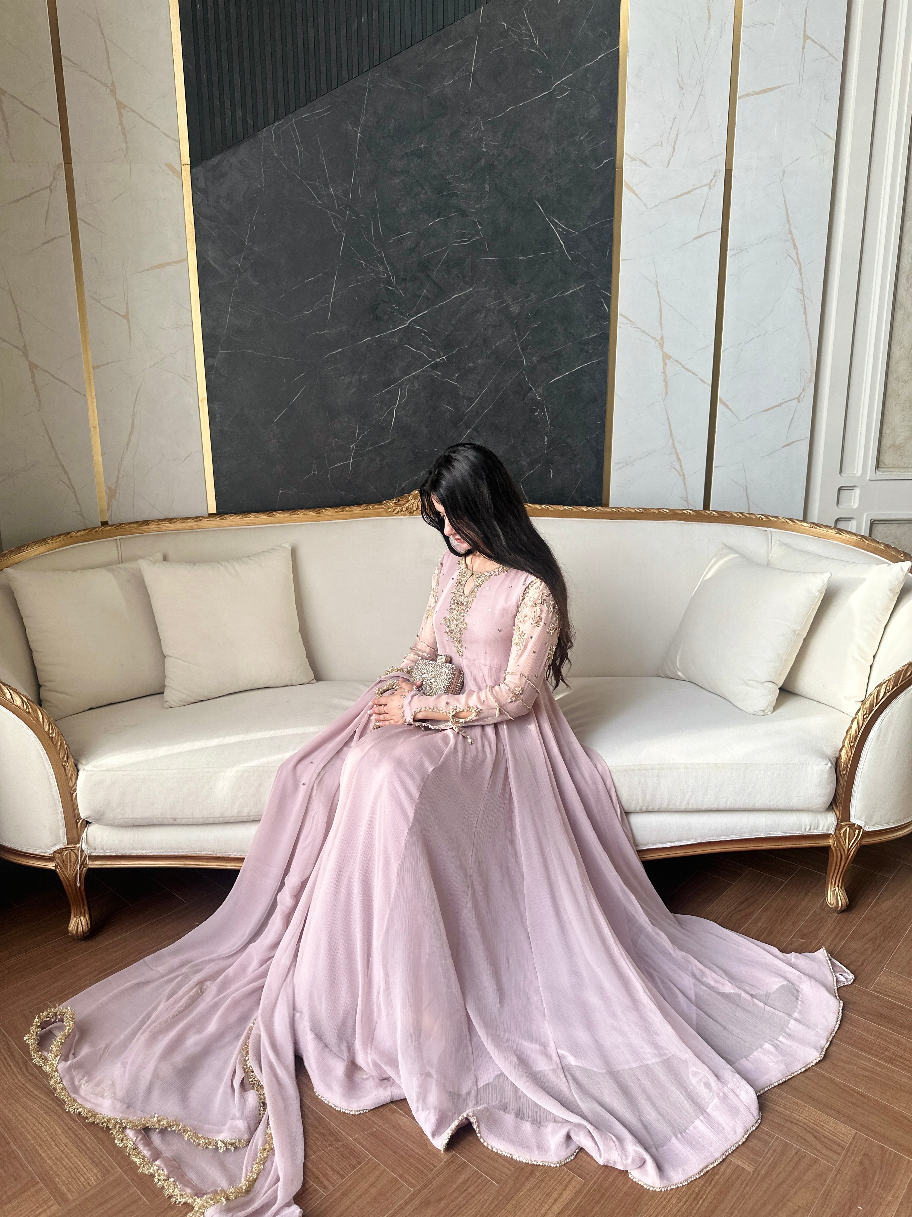 LAILUMA | LUXURY PAKISTANI SOFT LILAC HAND EMBROIDERED 3 PIECE SUIT UK | WEDDING GUEST, EID & PARTY WEAR
