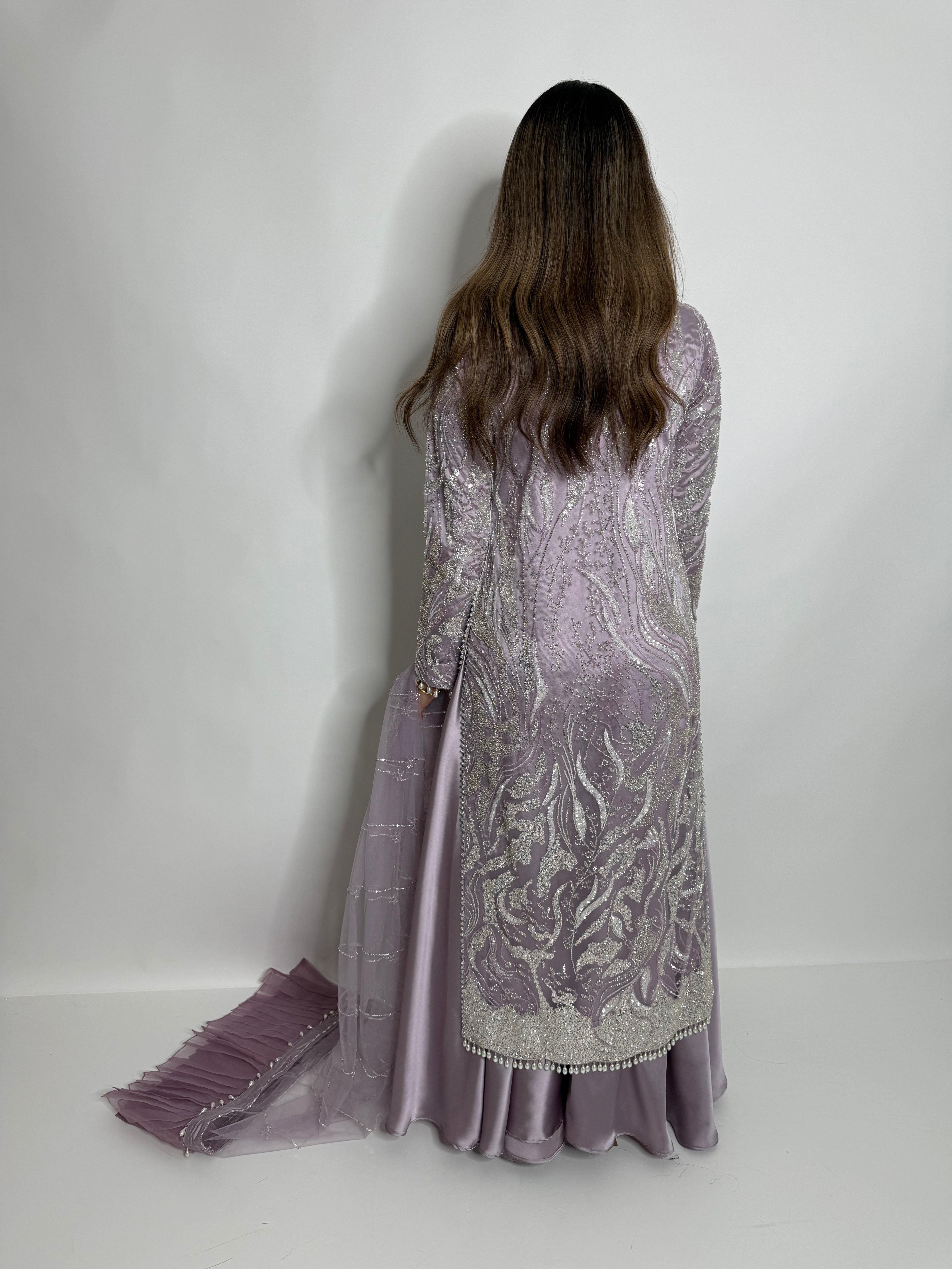 Lilac Cutdana Sharara Three Piece Suit UK | The Valerienne