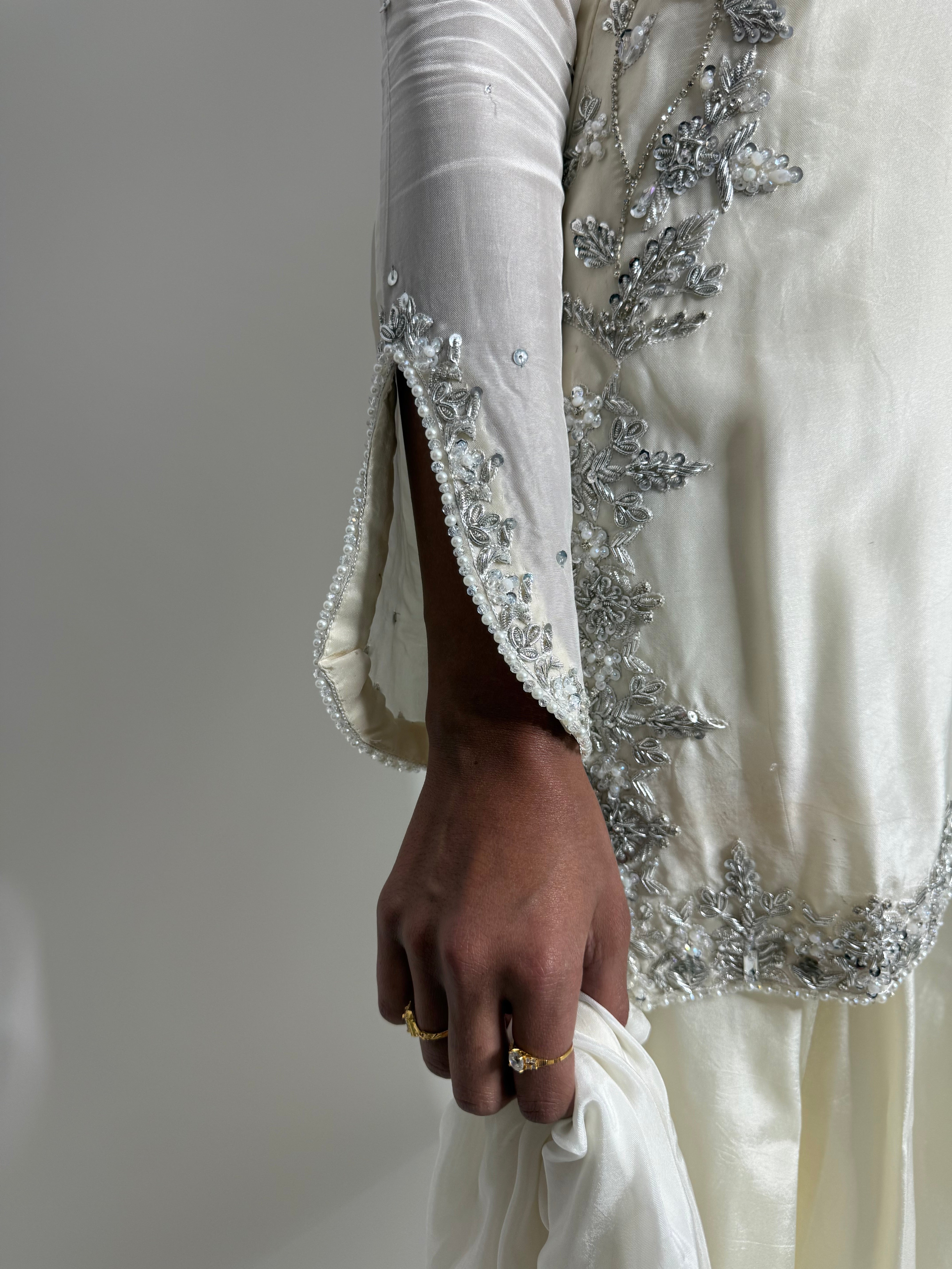 Elira | Luxury Pakistani Ivory Silk Sharara Suit UK | Y2K Wedding Guest Outfit