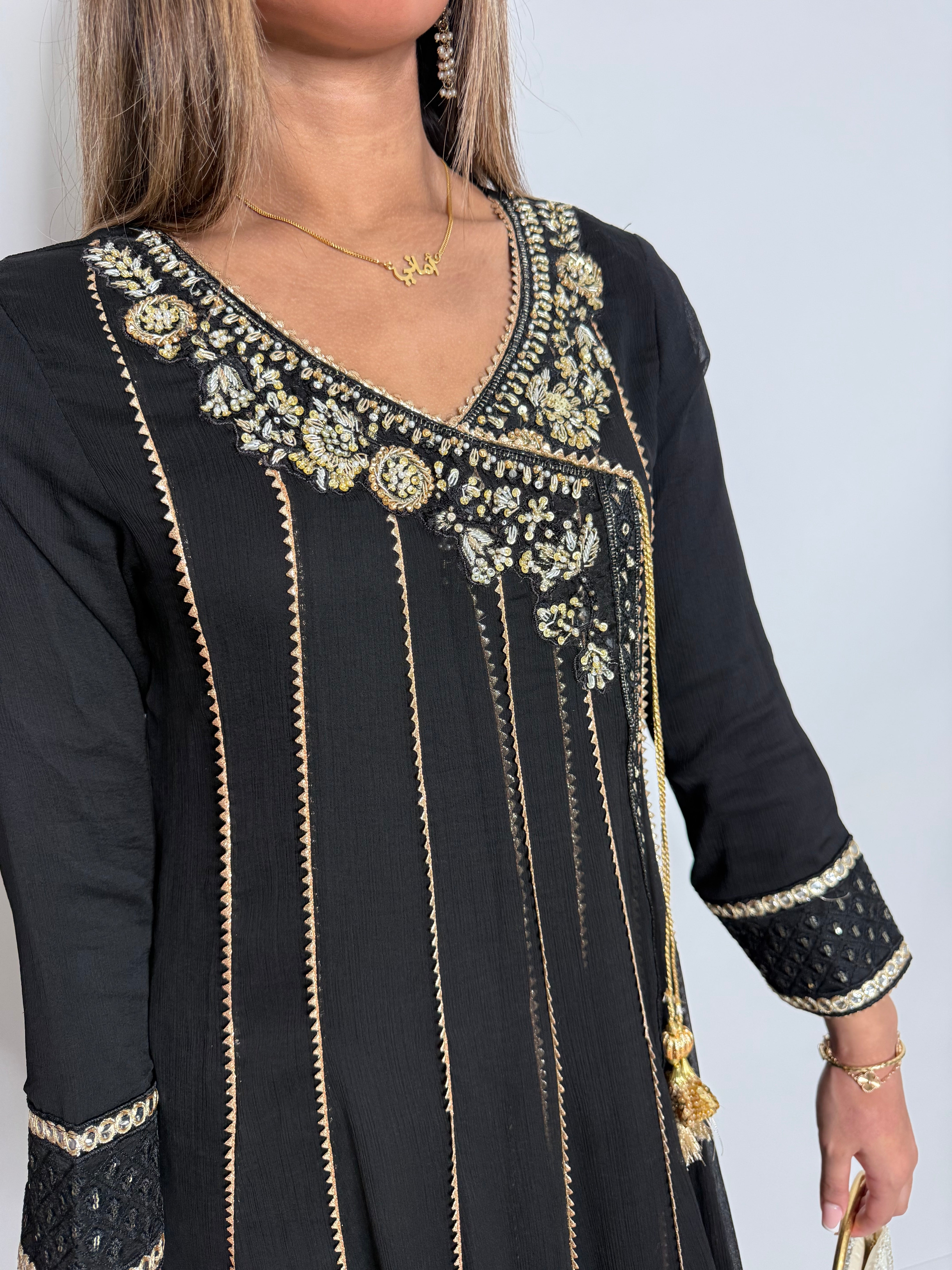 Noir Jahan | Luxury Pakistani Black & Gold Occasion Suit UK