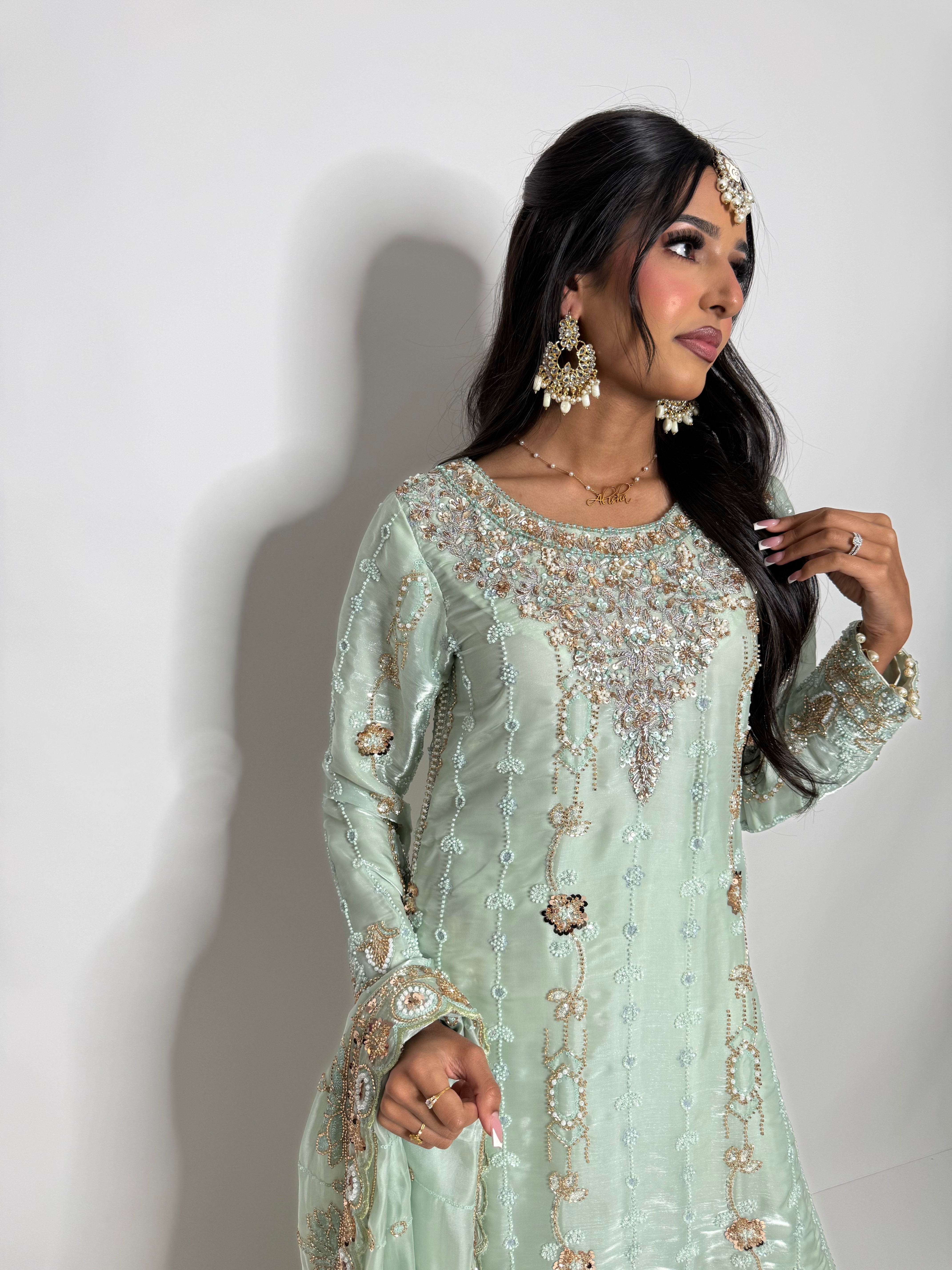 Zohra Opaline | Mint Embellished Pakistani Occasionwear Set