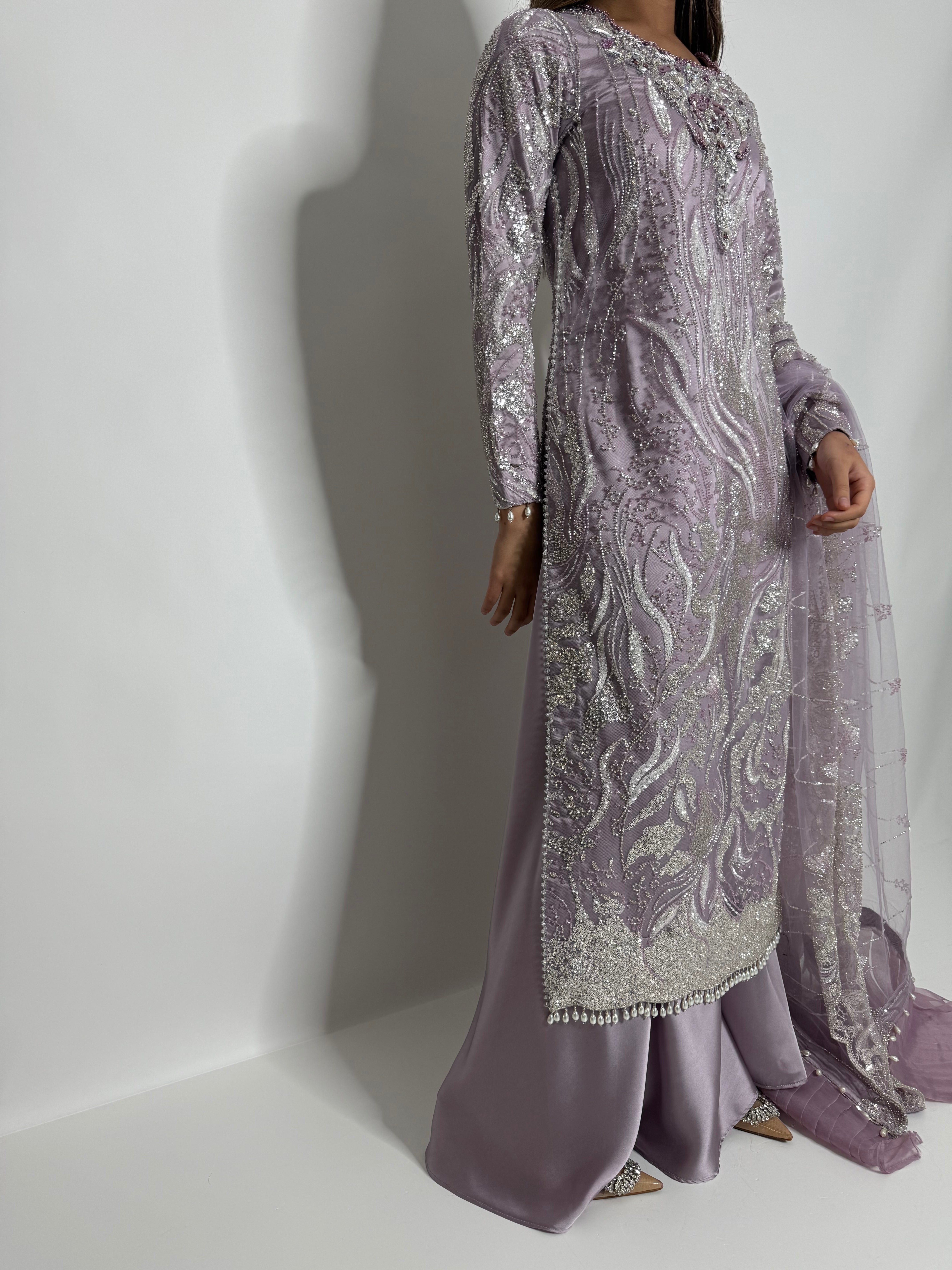 Lilac Cutdana Sharara Three Piece Suit UK | The Valerienne