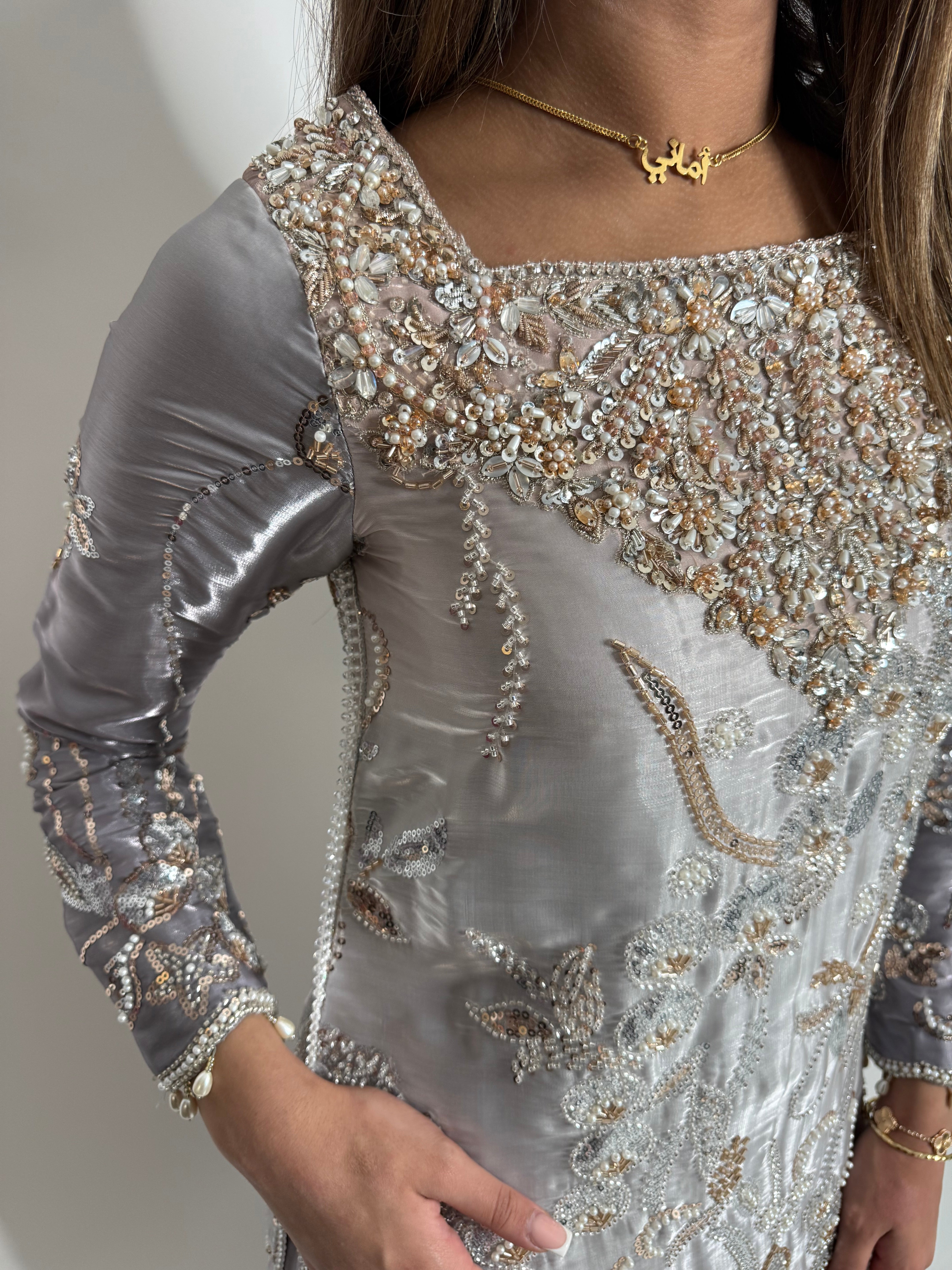 FALAK ARA | LUXURY PAKISTANI SOFT LAVENDER HAND EMBROIDERED SILK SHARARA SUIT UK | WEDDING GUEST, EID & PARTY WEAR