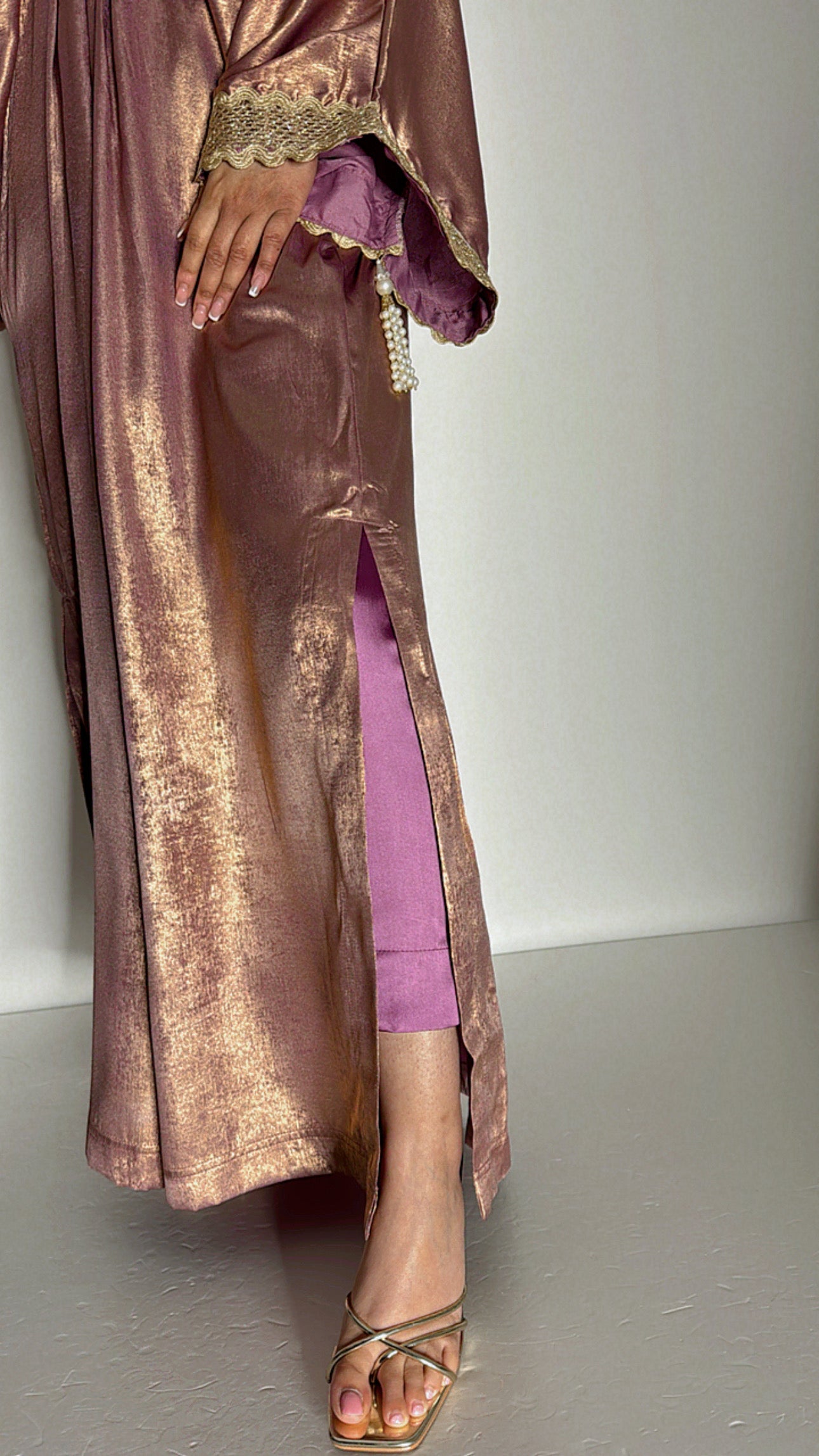 Luméva Amora | Pink Shimmer Silk Kaftan Set (2 Piece)