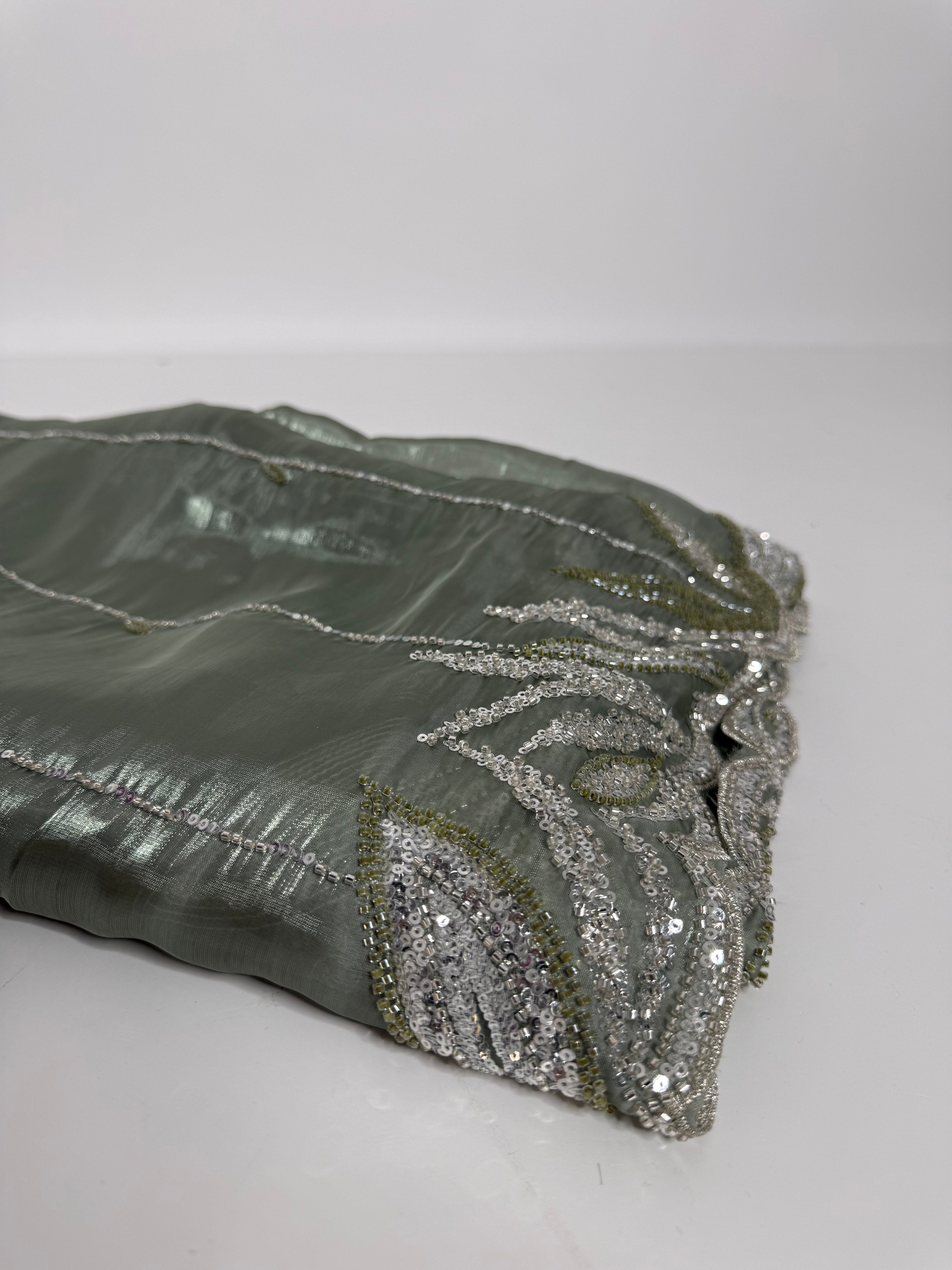Sage Green Cutdana Silk Sharara Suit UK | The Maelis