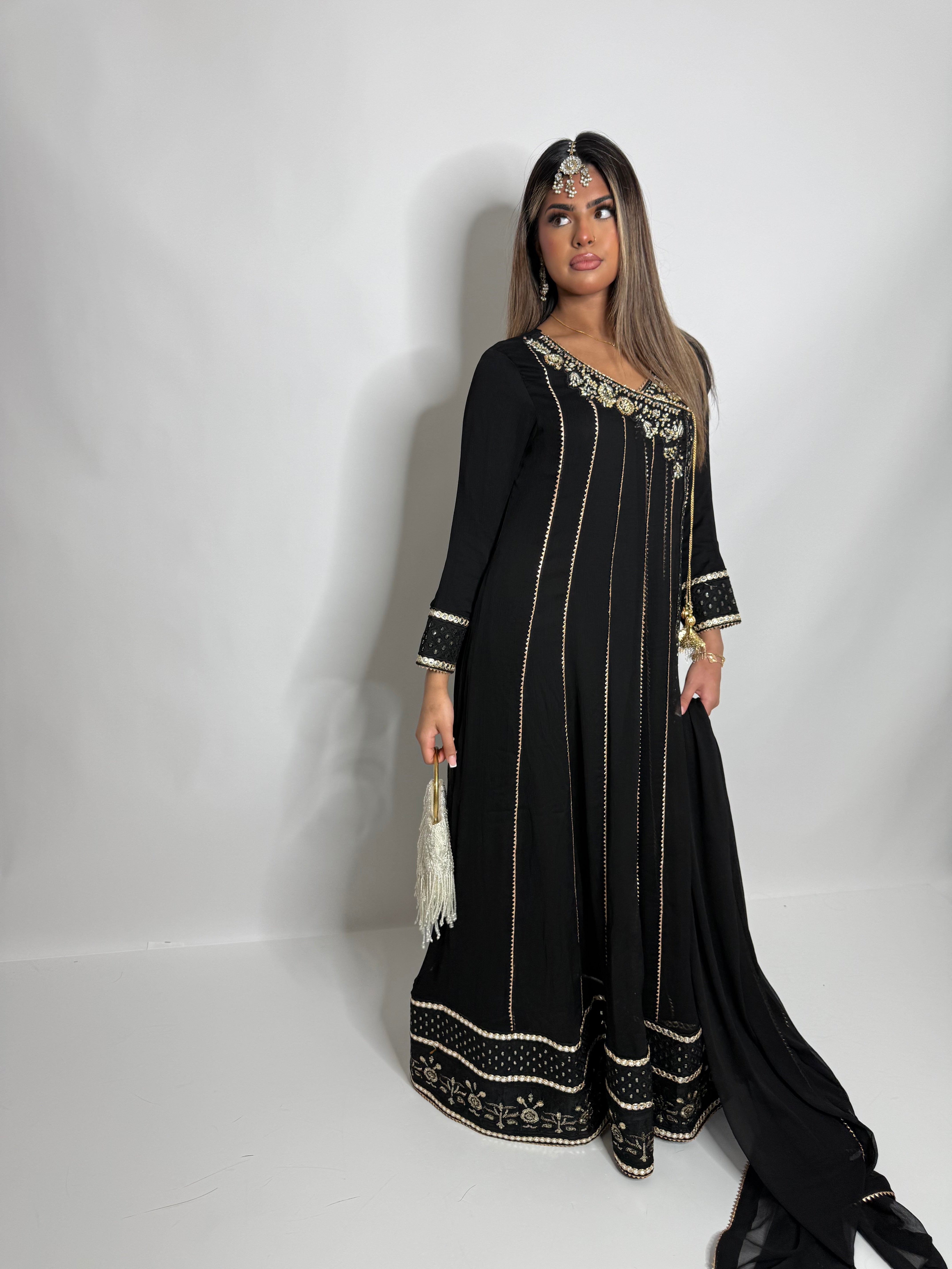 Noir Jahan | Luxury Pakistani Black & Gold Occasion Suit UK
