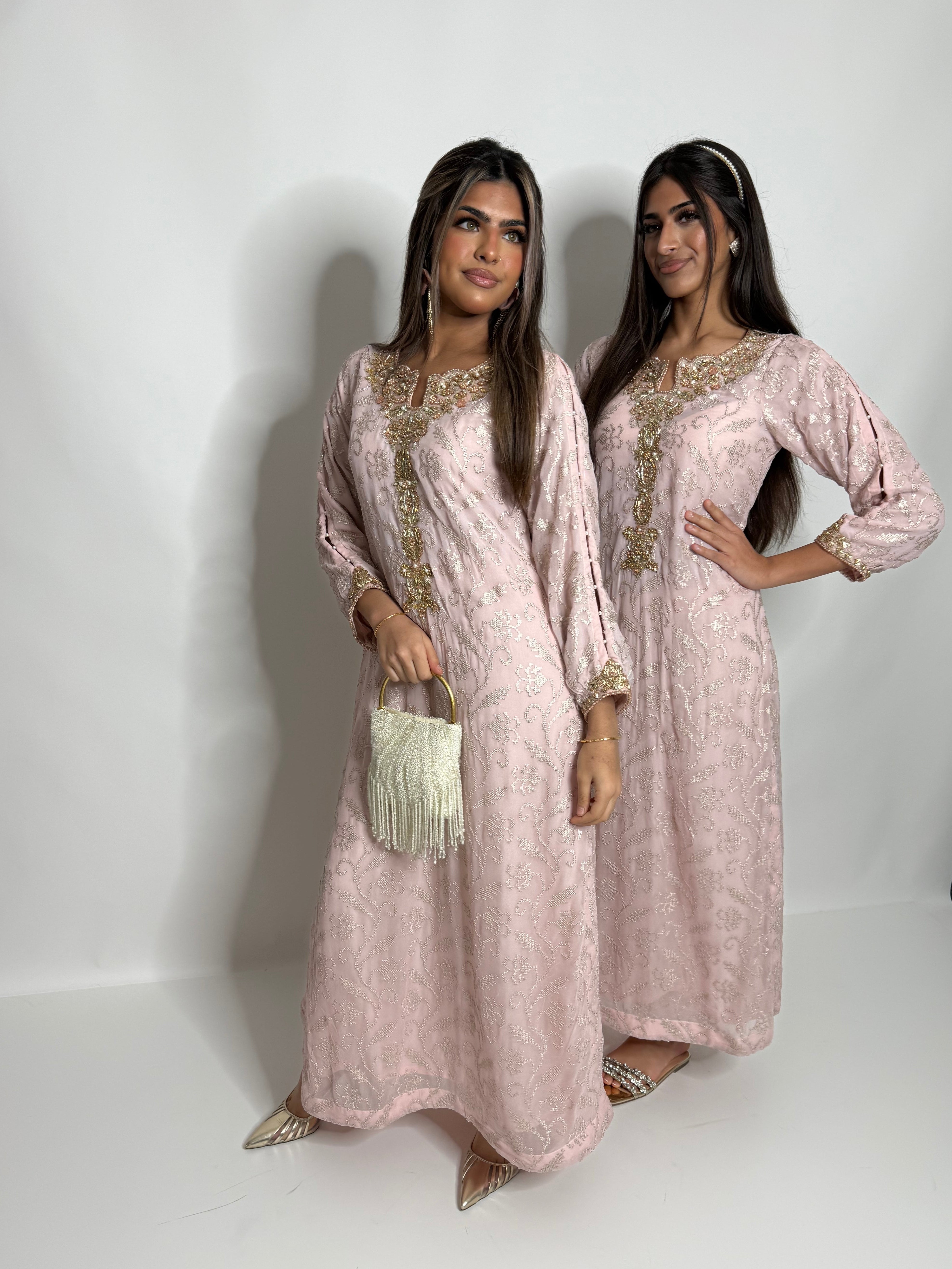 Blush Champagne Kaftan Kameez Set UK | The Aurelia