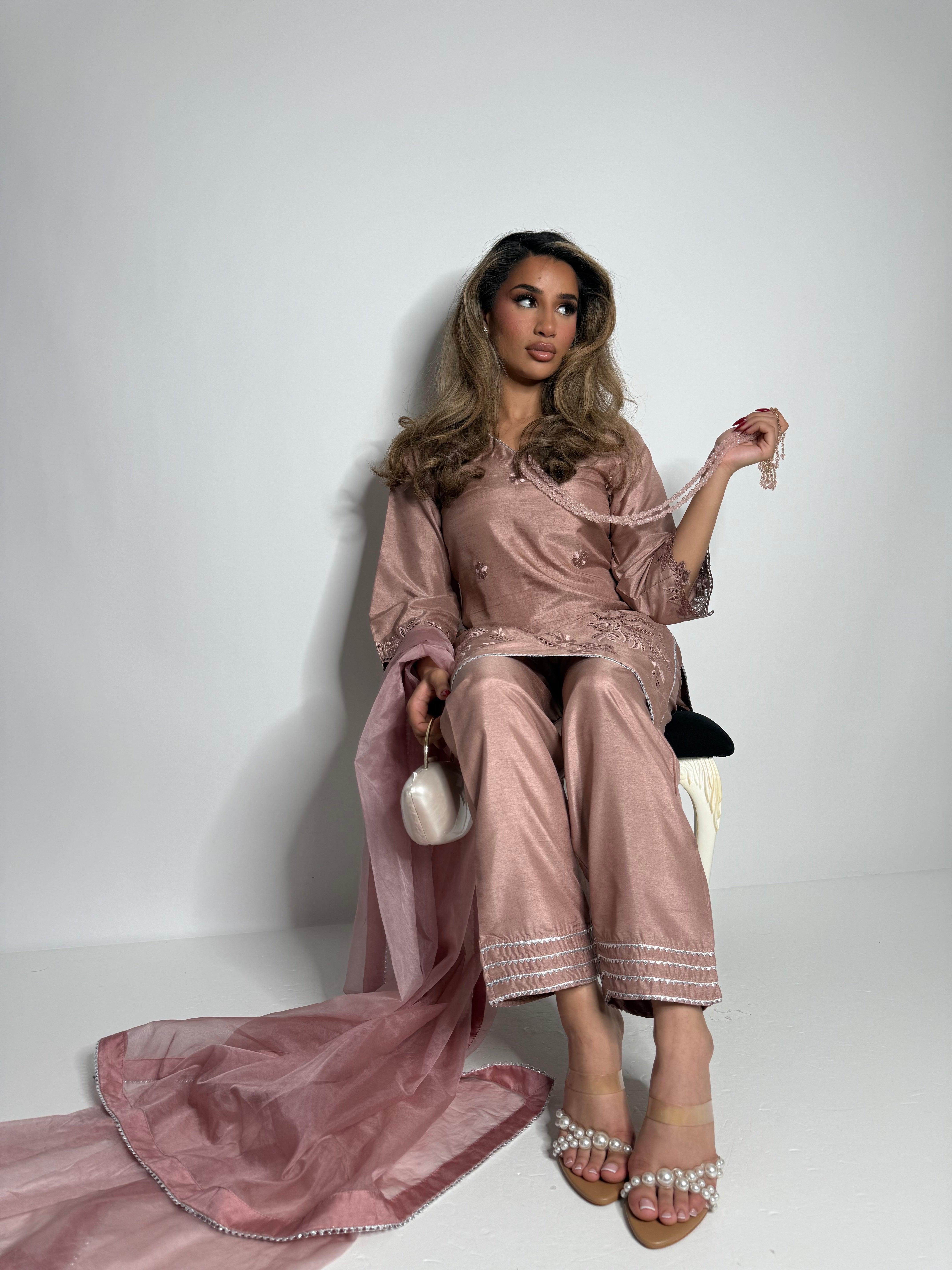 Blush Pink Raw Silk Three Piece Suit UK | The Rosé Élan