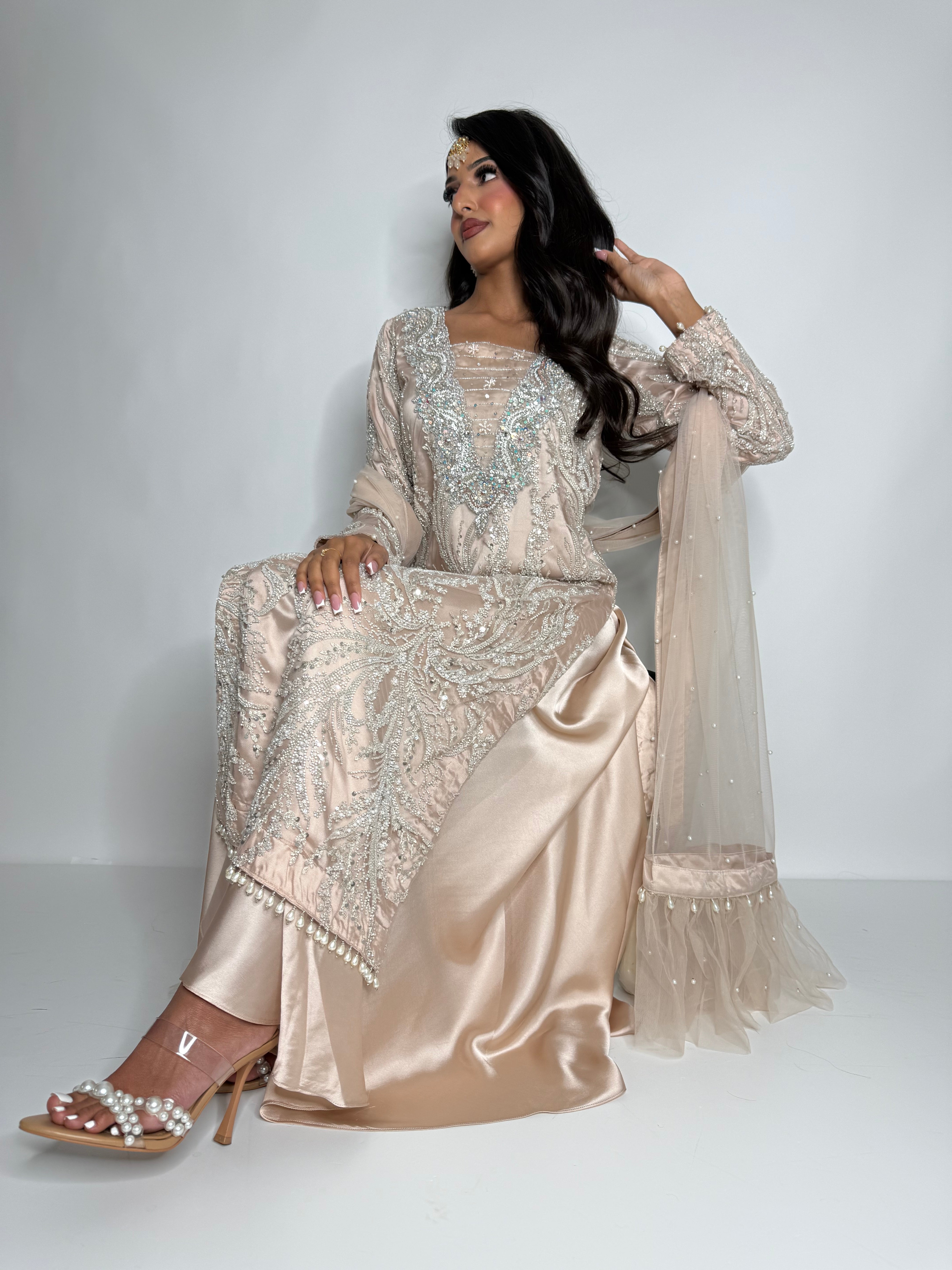 Nooré | Luxury Pakistani Nude Hand Embellished Sharara Suit UK