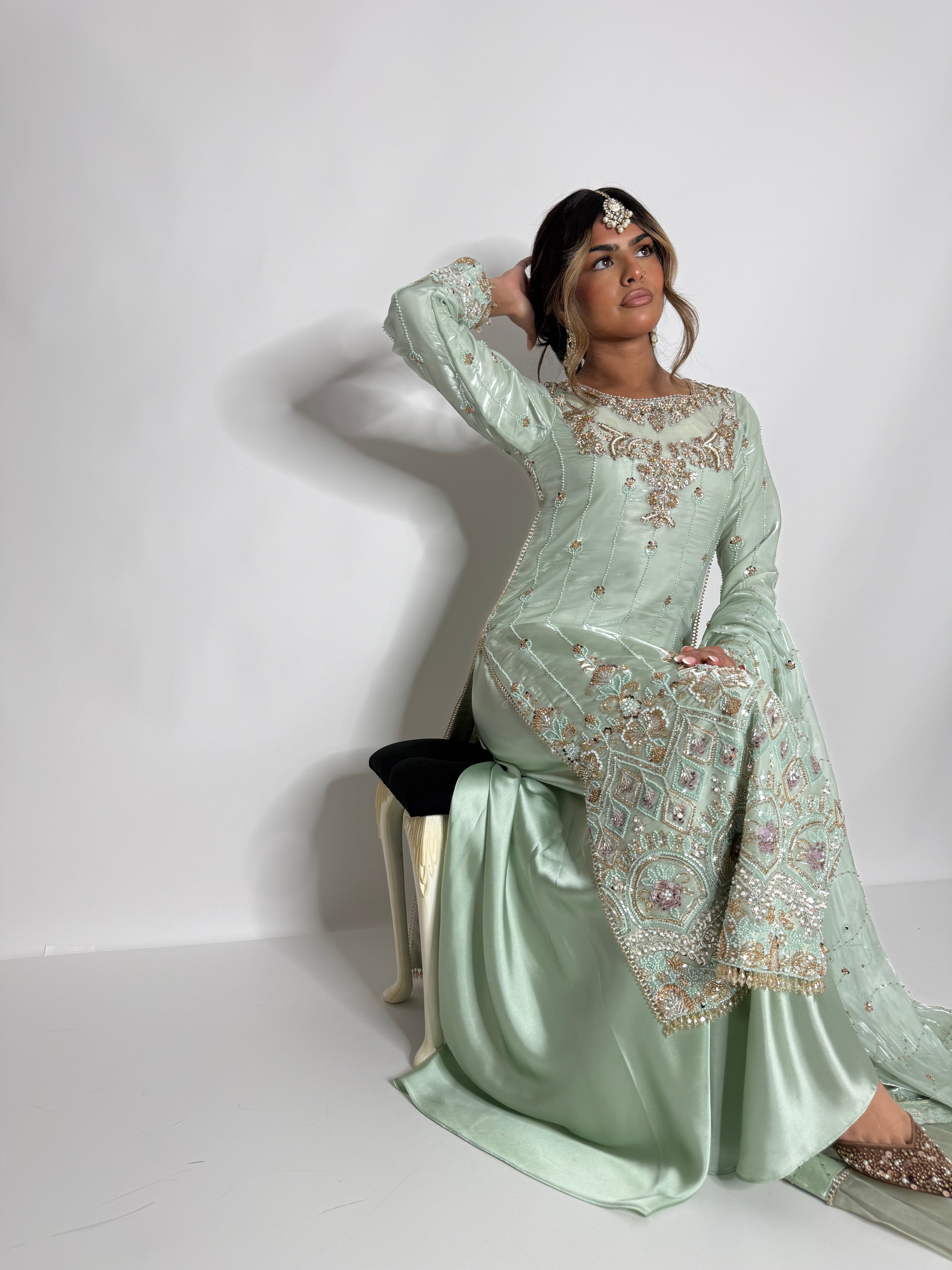 SILK CUTDANA EMBROIDERED SHARARA SUIT UK | THE ALTHEA NOORÉ