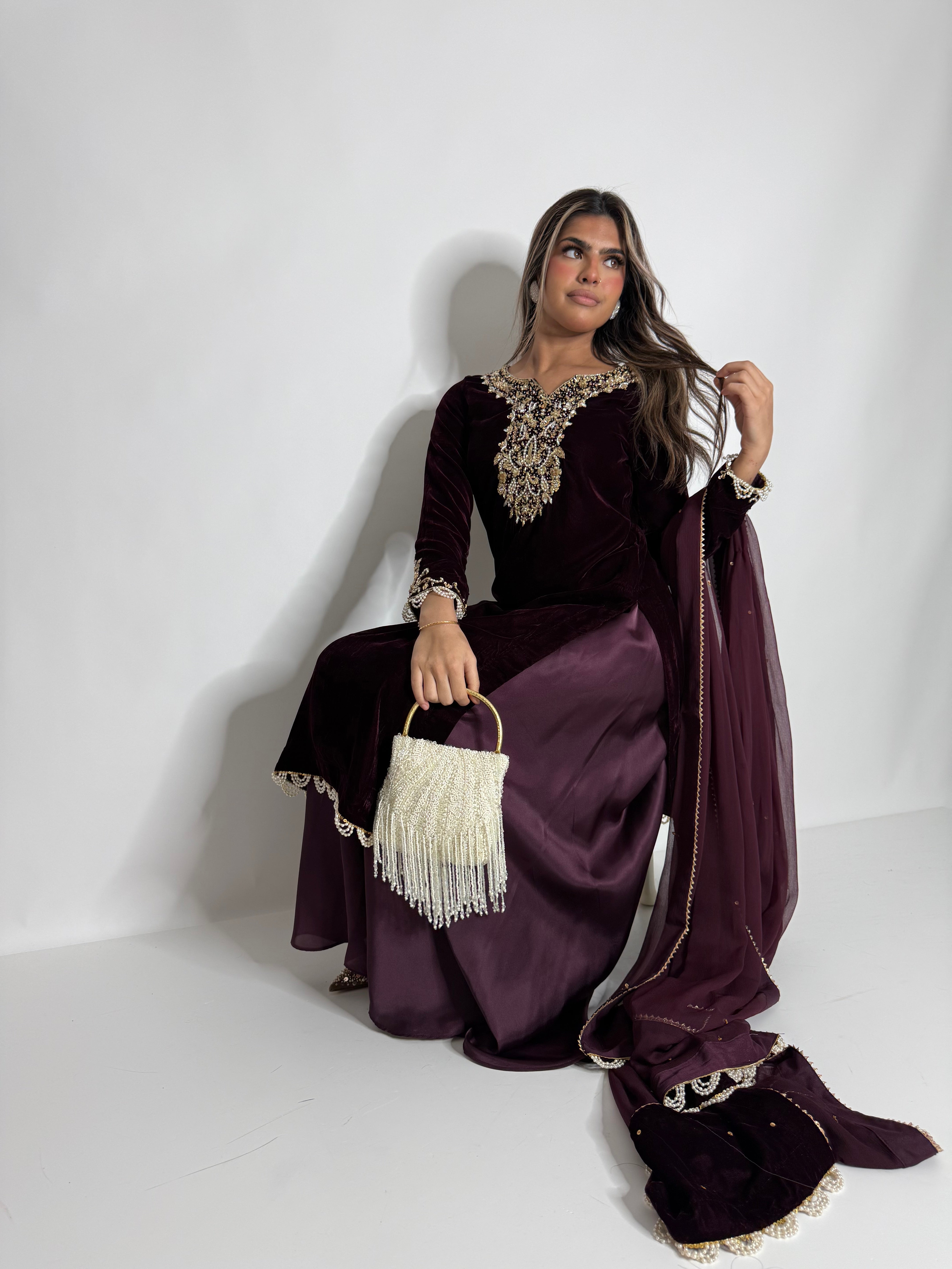 Mulberry Noir Velvet Sharara Suit UK | The Seraphine