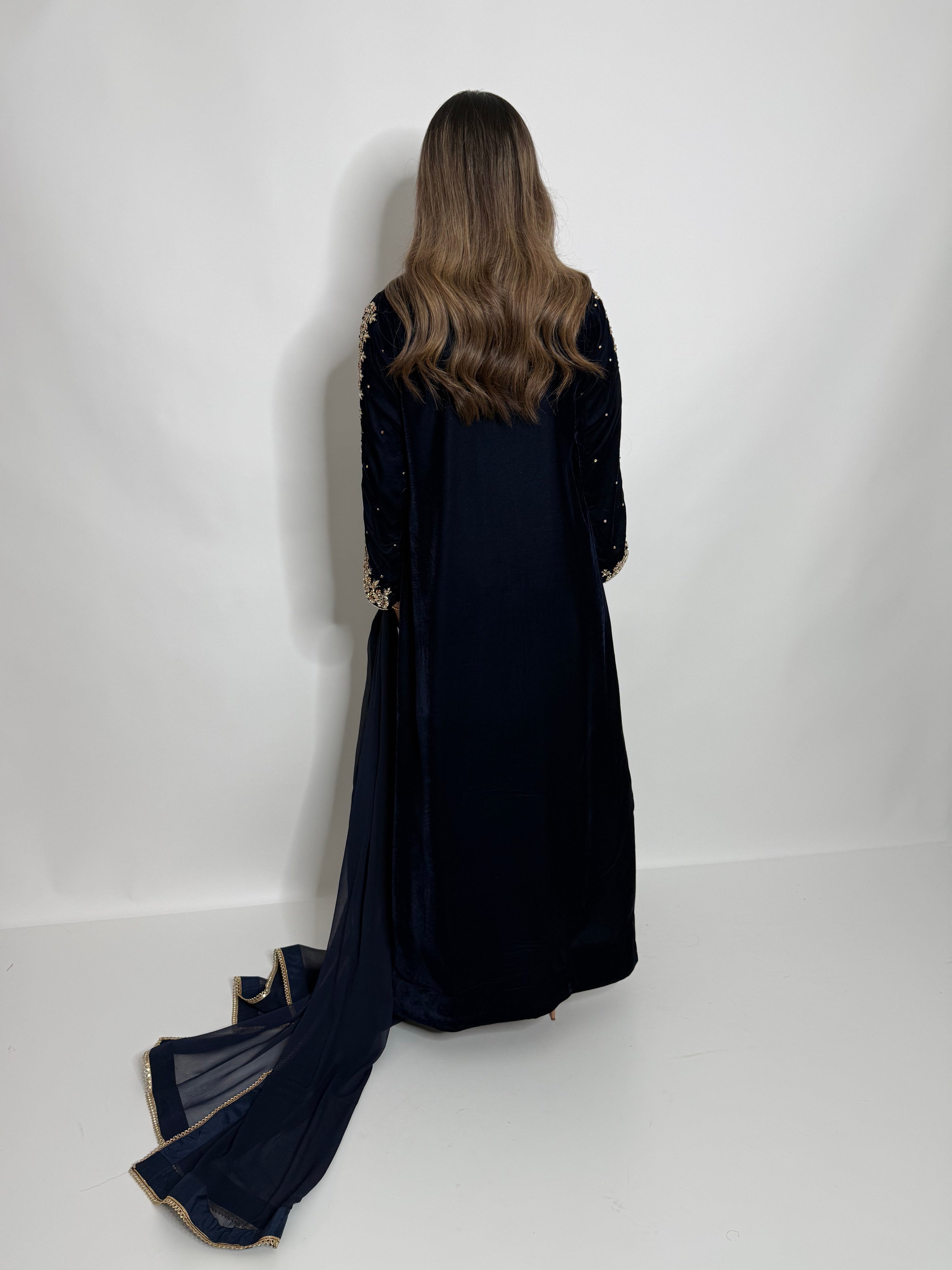 Midnight Navy Velvet Kaftan Three Piece Suit UK | The Évariste