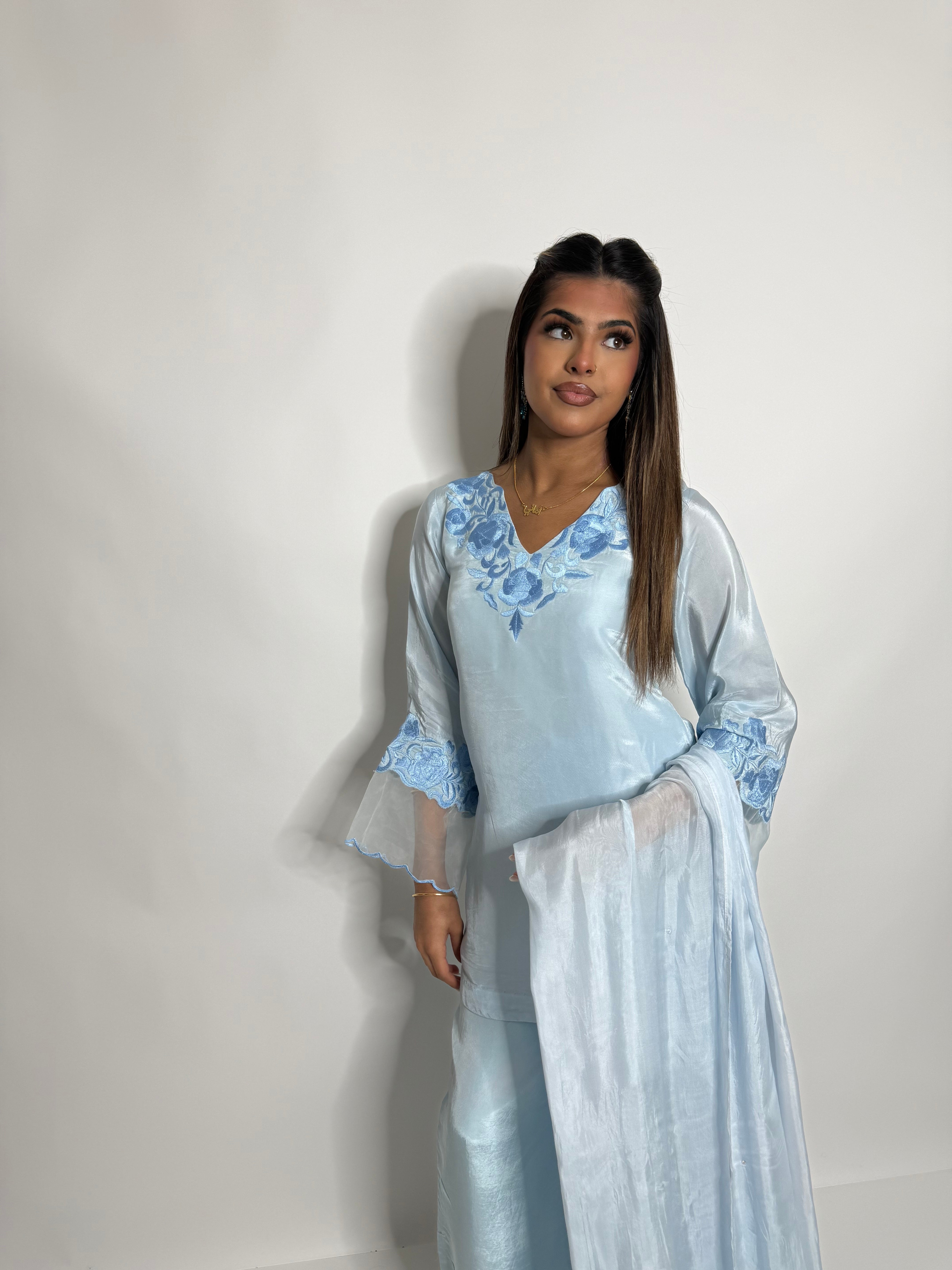 Élodie Bleu | Powder Blue Silk Pakistani Suit