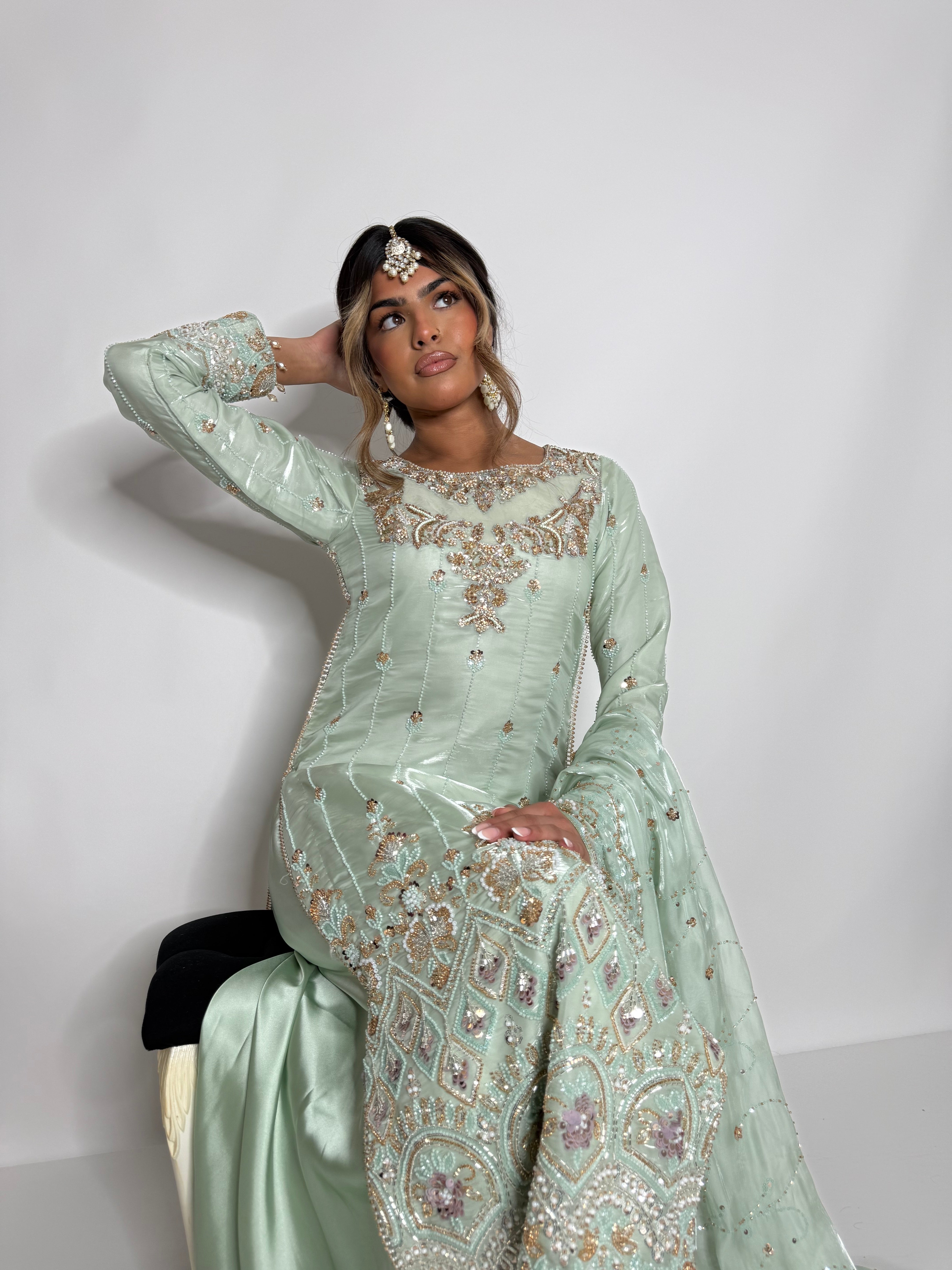 SILK CUTDANA EMBROIDERED SHARARA SUIT UK | THE ALTHEA NOORÉ