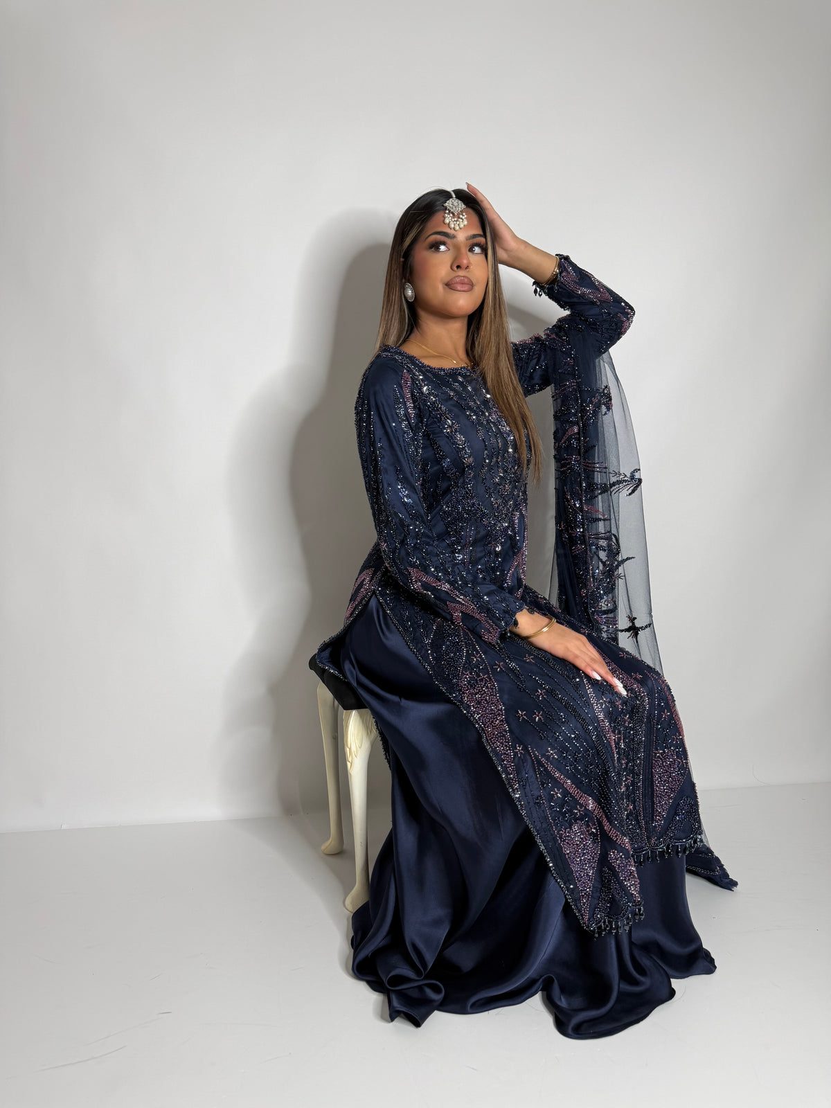 Estelle Midnight Navy Embellished Sharara Set
