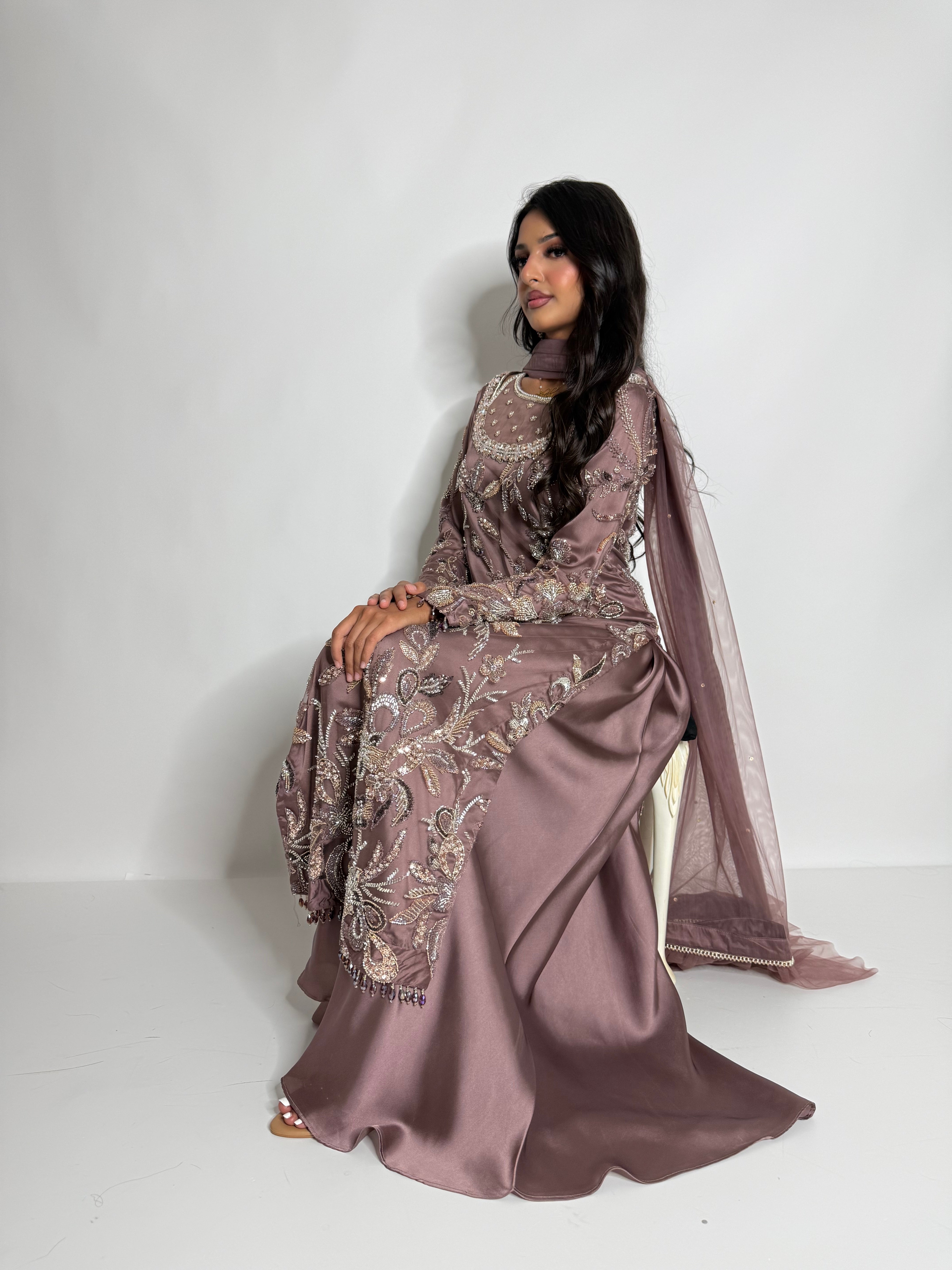 Noorzeba | Luxury Pakistani Cutdana Hand Embroidered Silk Sharara Suit UK | Wedding Guest, Eid & Party Wear