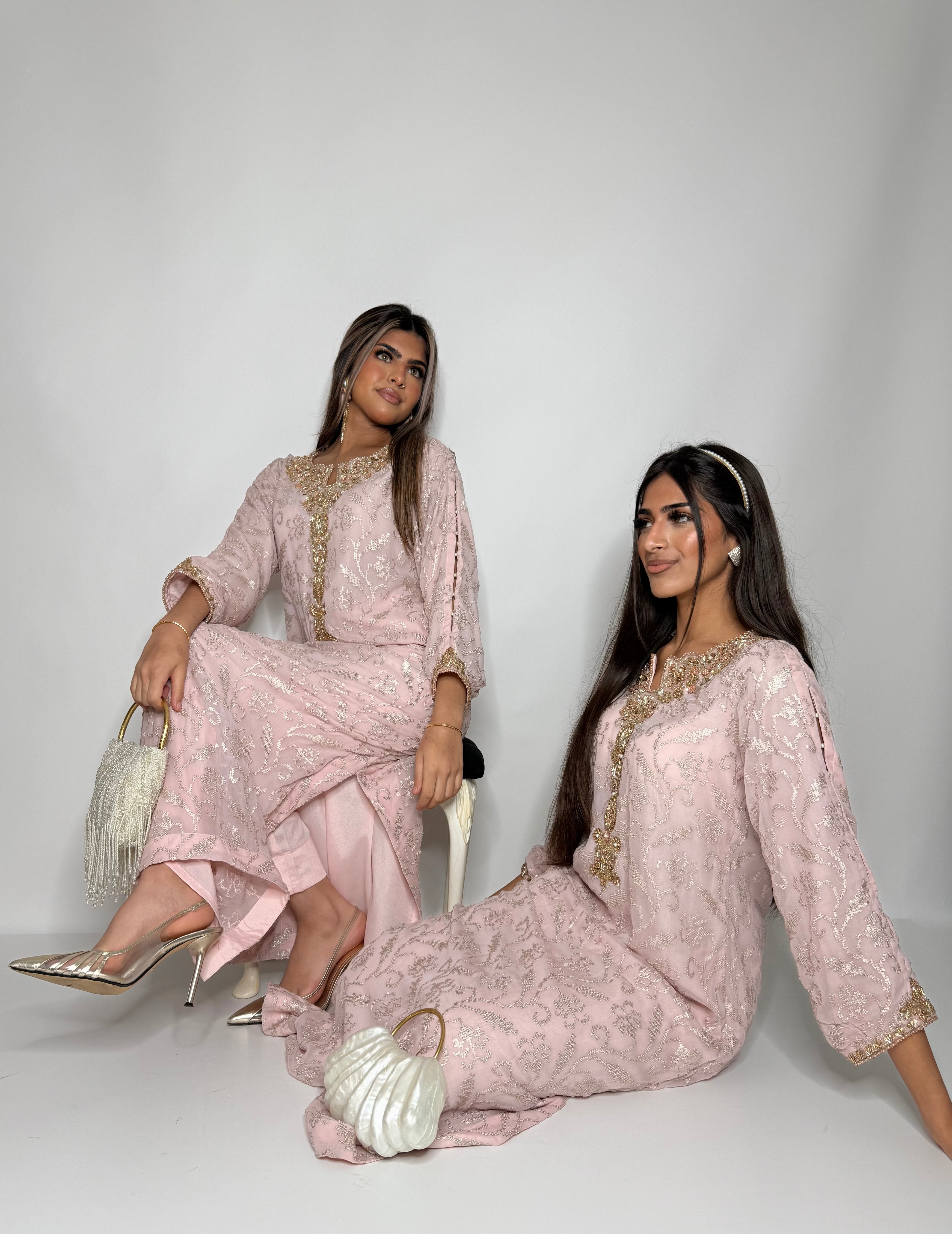 Blush Champagne Kaftan Kameez Set UK | The Aurelia