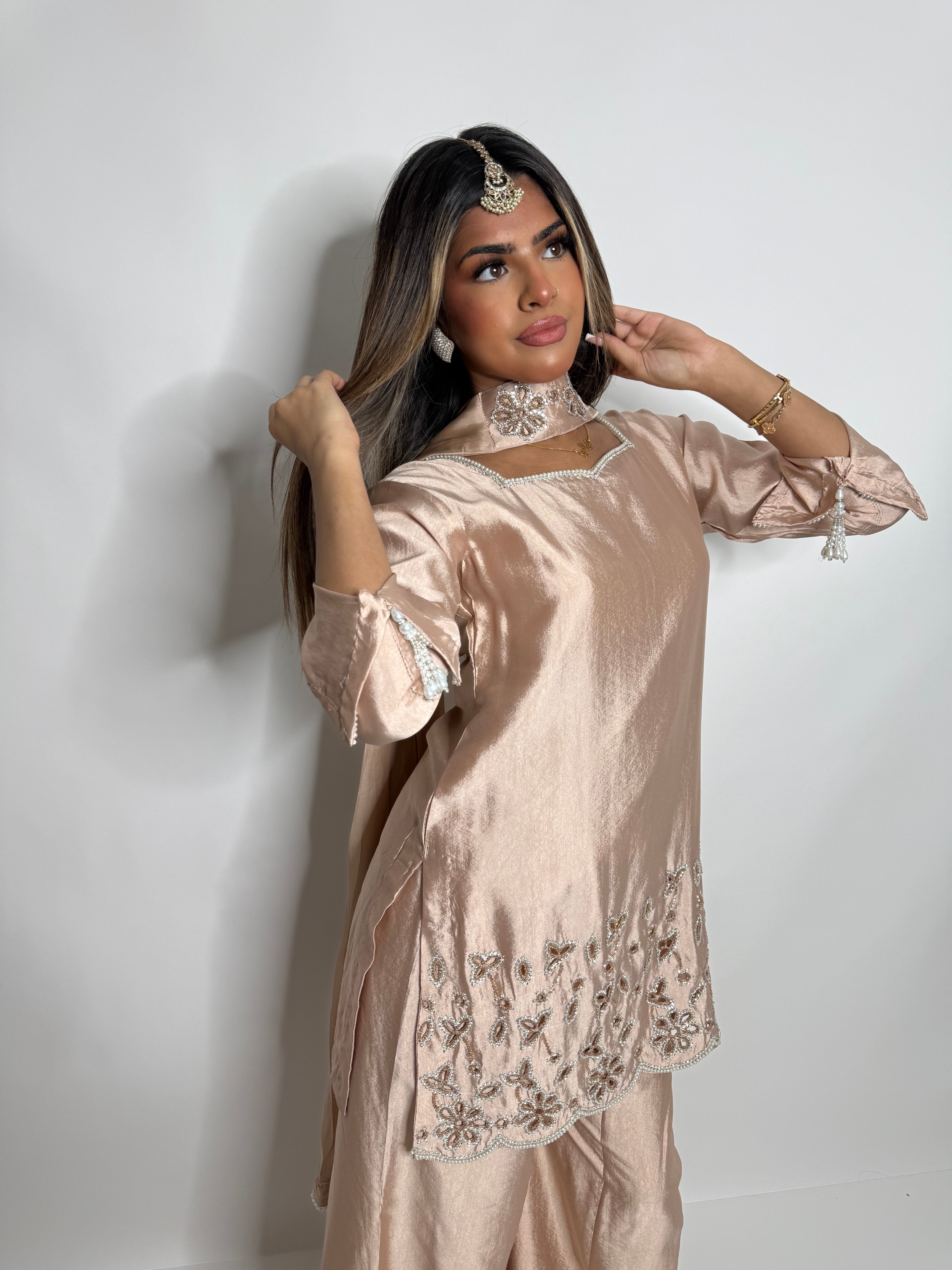 Zehra-Noor | Luxury Pakistani Blush Silk Sharara Suit UK | Y2K Wedding Guest & Eid Occasion Wear