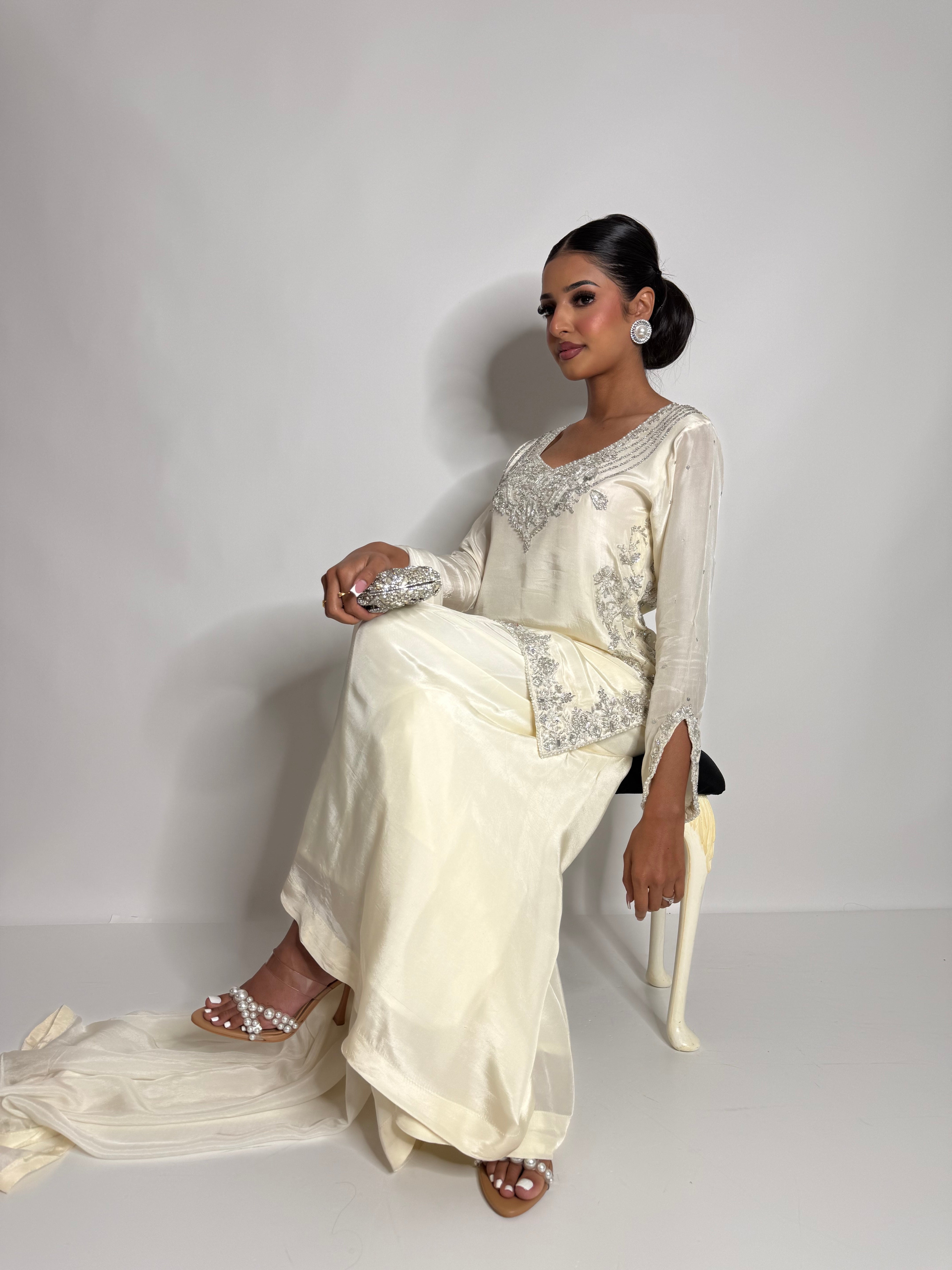 Elira | Luxury Pakistani Ivory Silk Sharara Suit UK | Y2K Wedding Guest Outfit