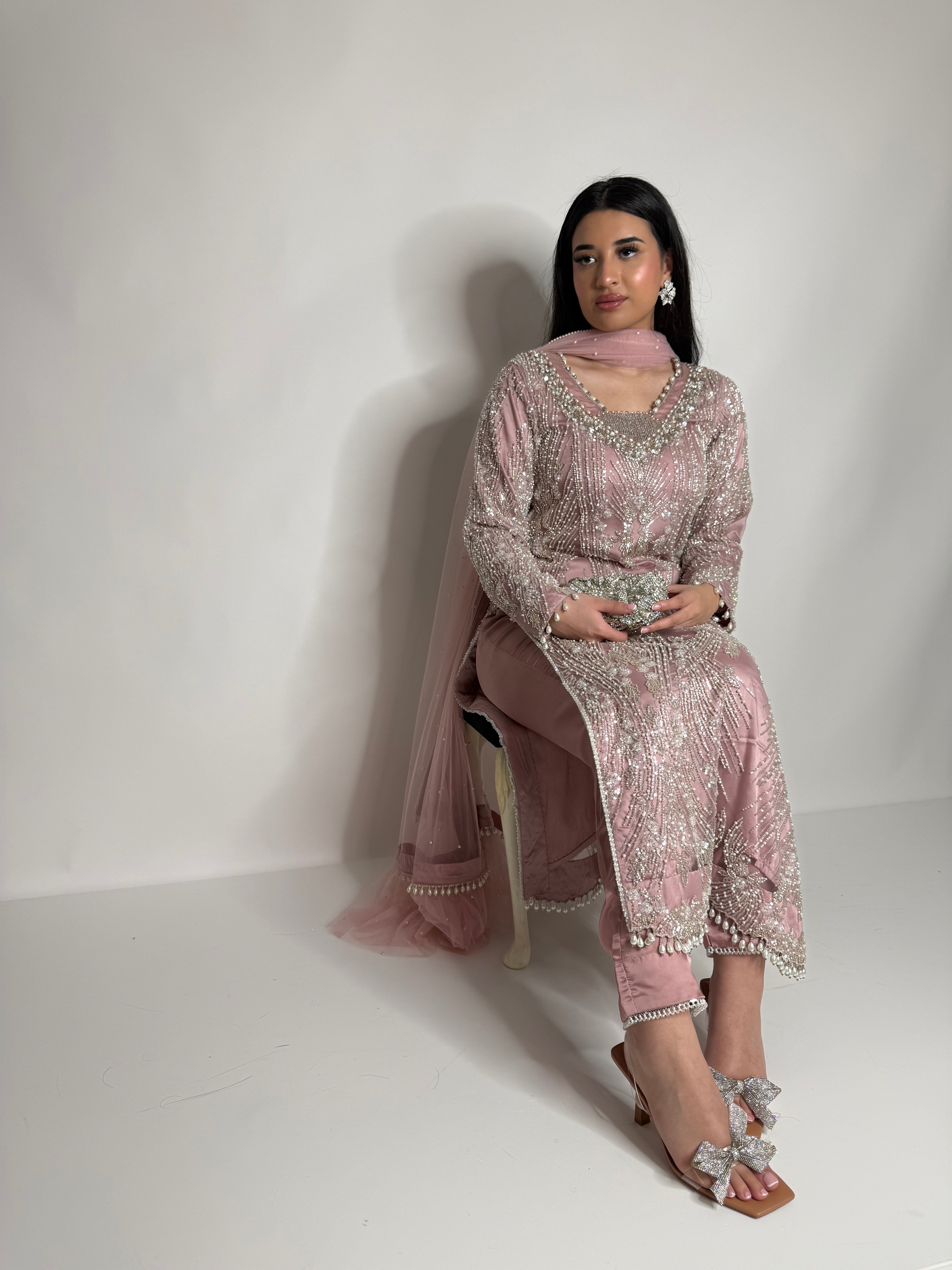 POWDER PINK EMBELLISHED THREE PIECE SUIT UK | THE BLUSHÉA