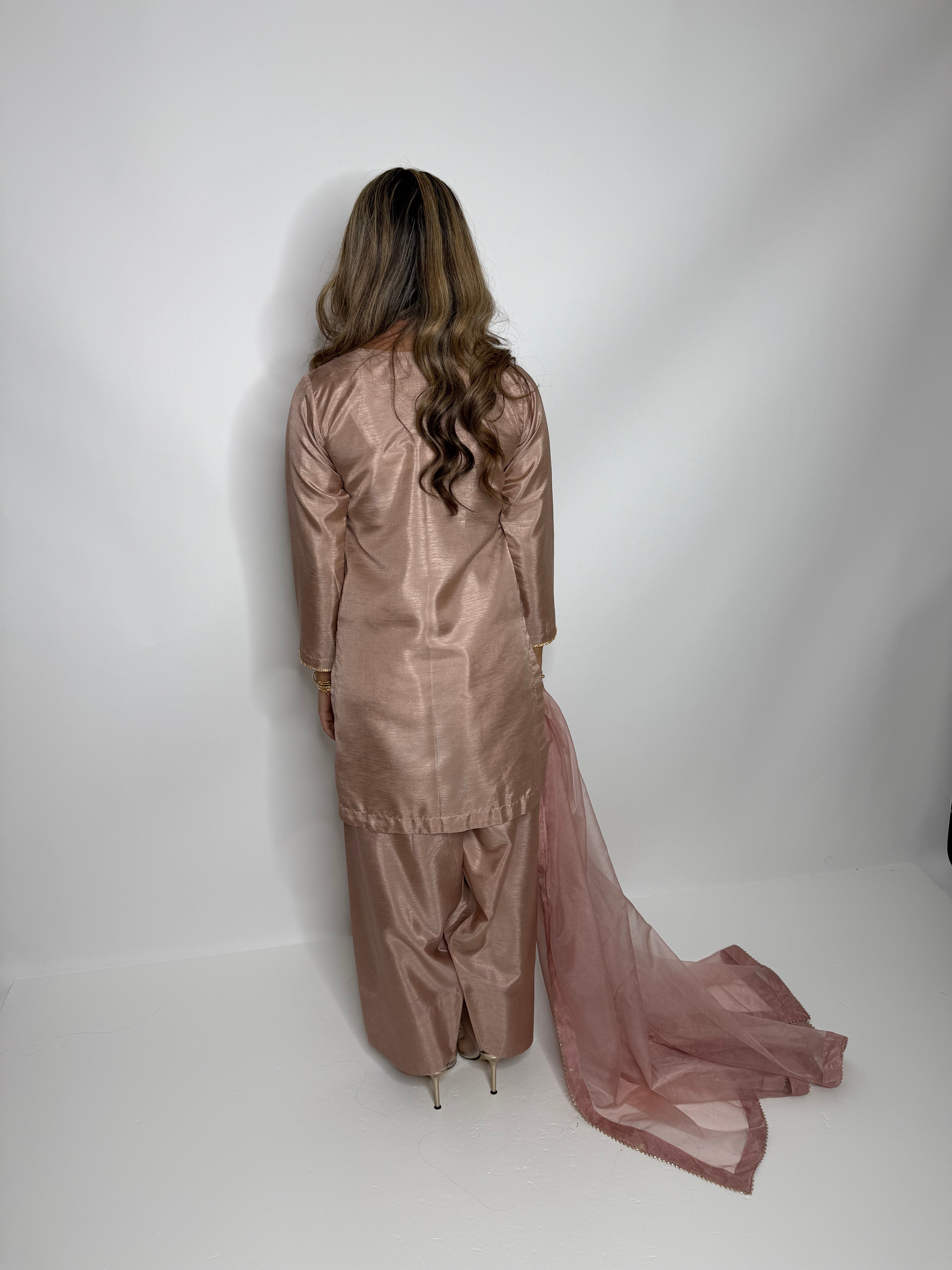 Blush Raw Silk Farshi Three Piece Suit UK | The Valerisse