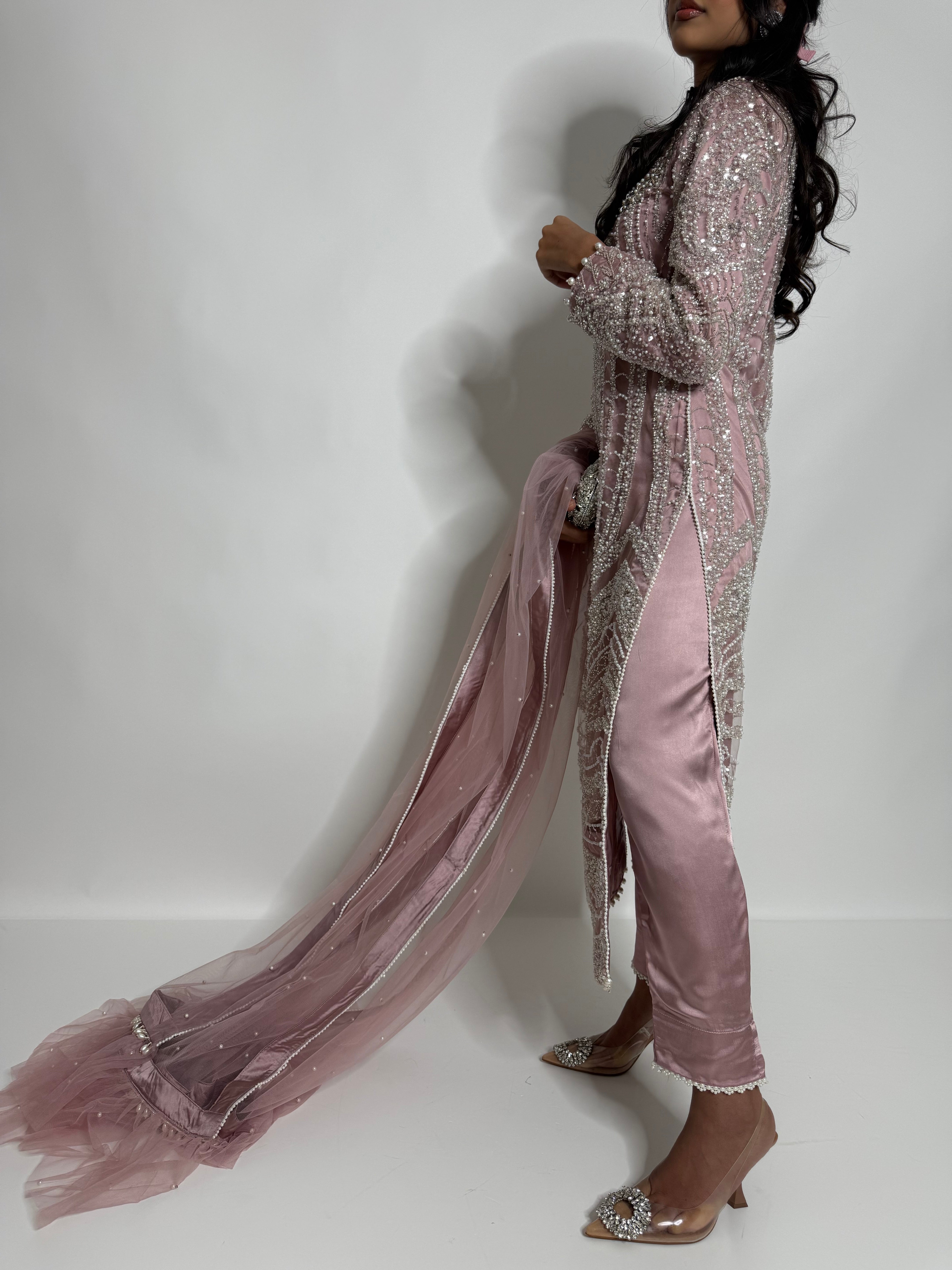 Blush Cutdana Embroidered Three Piece Suit UK | The Stellaria