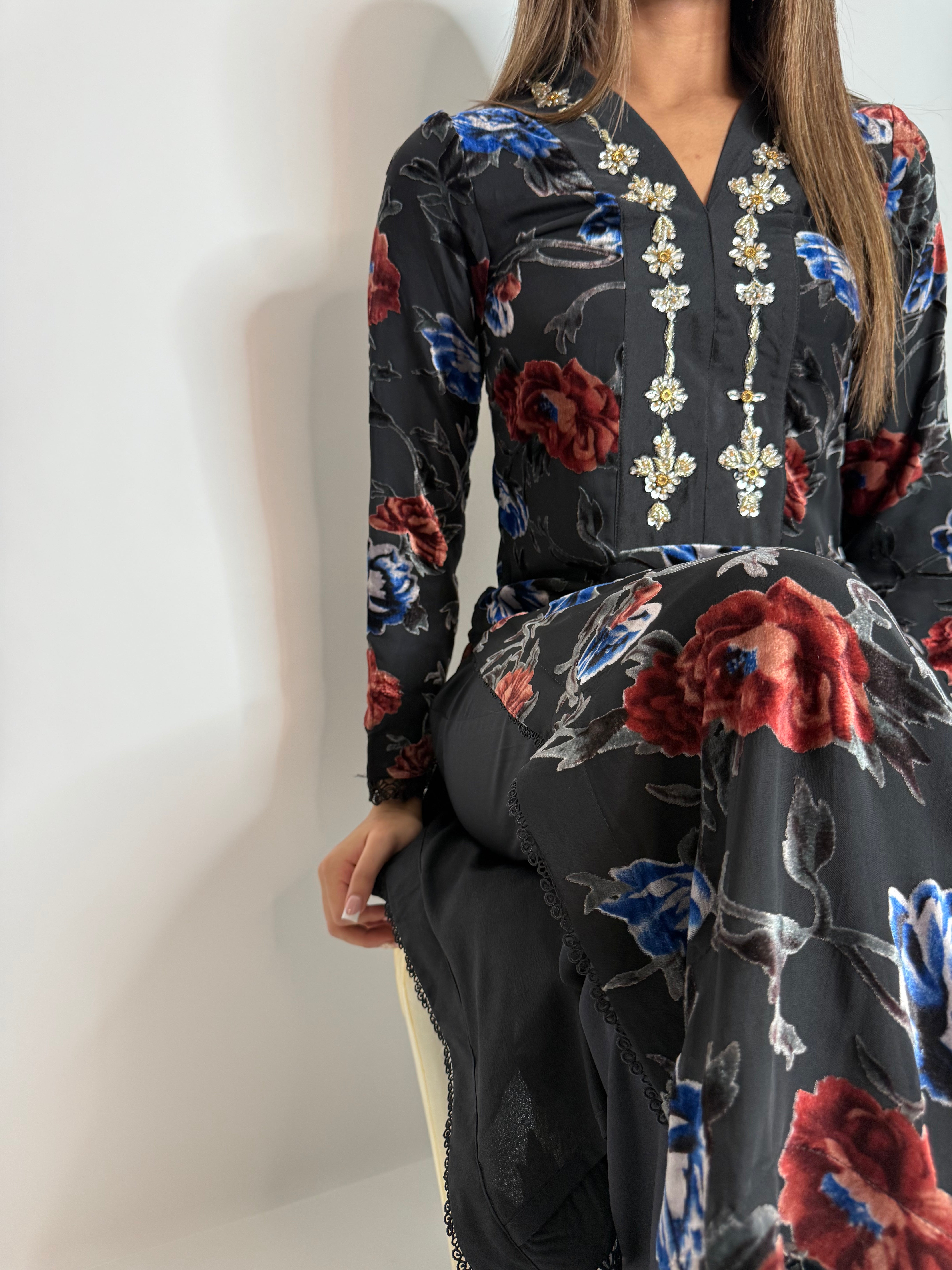 Black Floral Palachi Three Piece Suit UK | The Calvienne