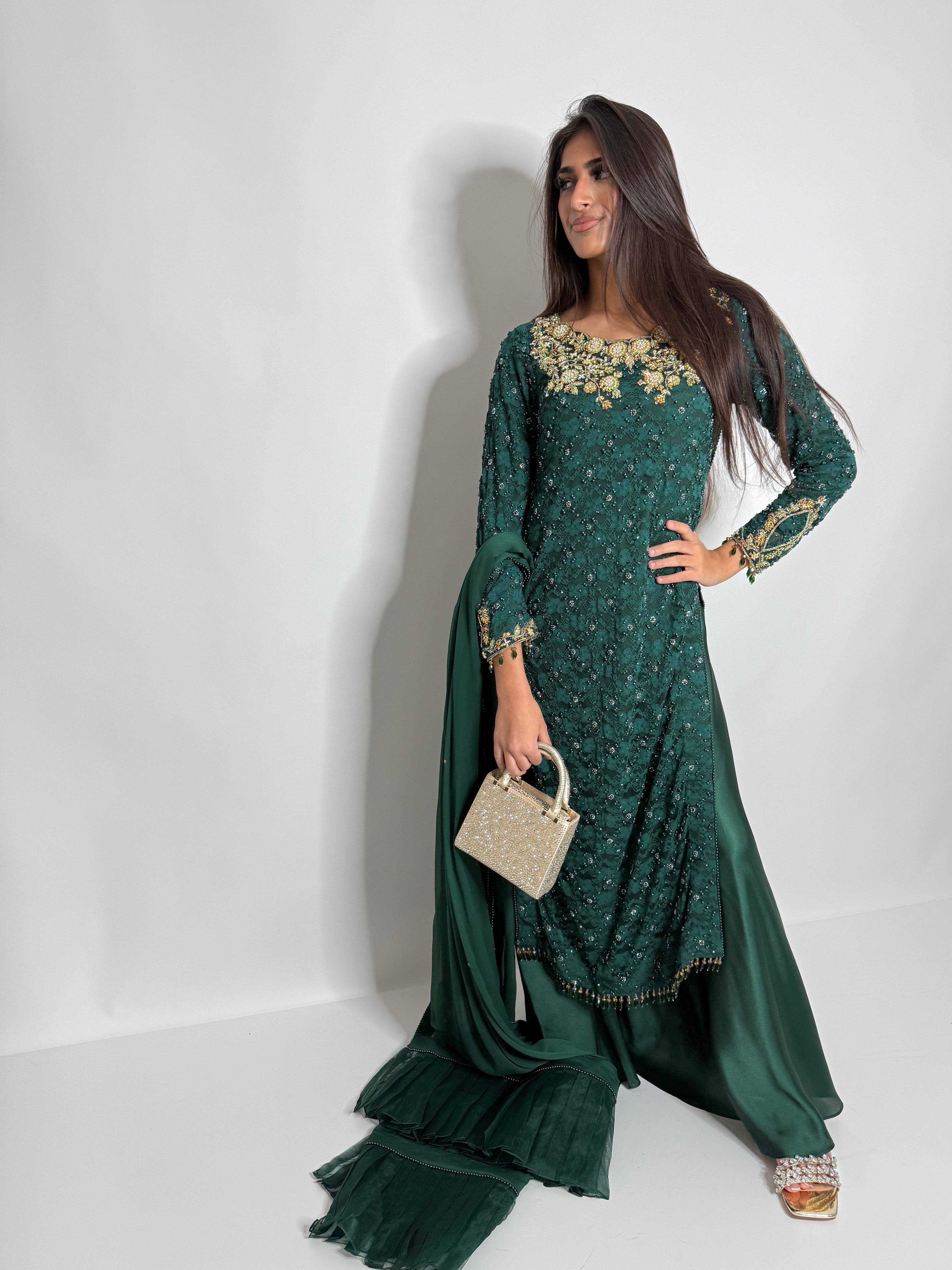 Emerald Pearl Crochet Three Piece Suit UK | The Bellagio