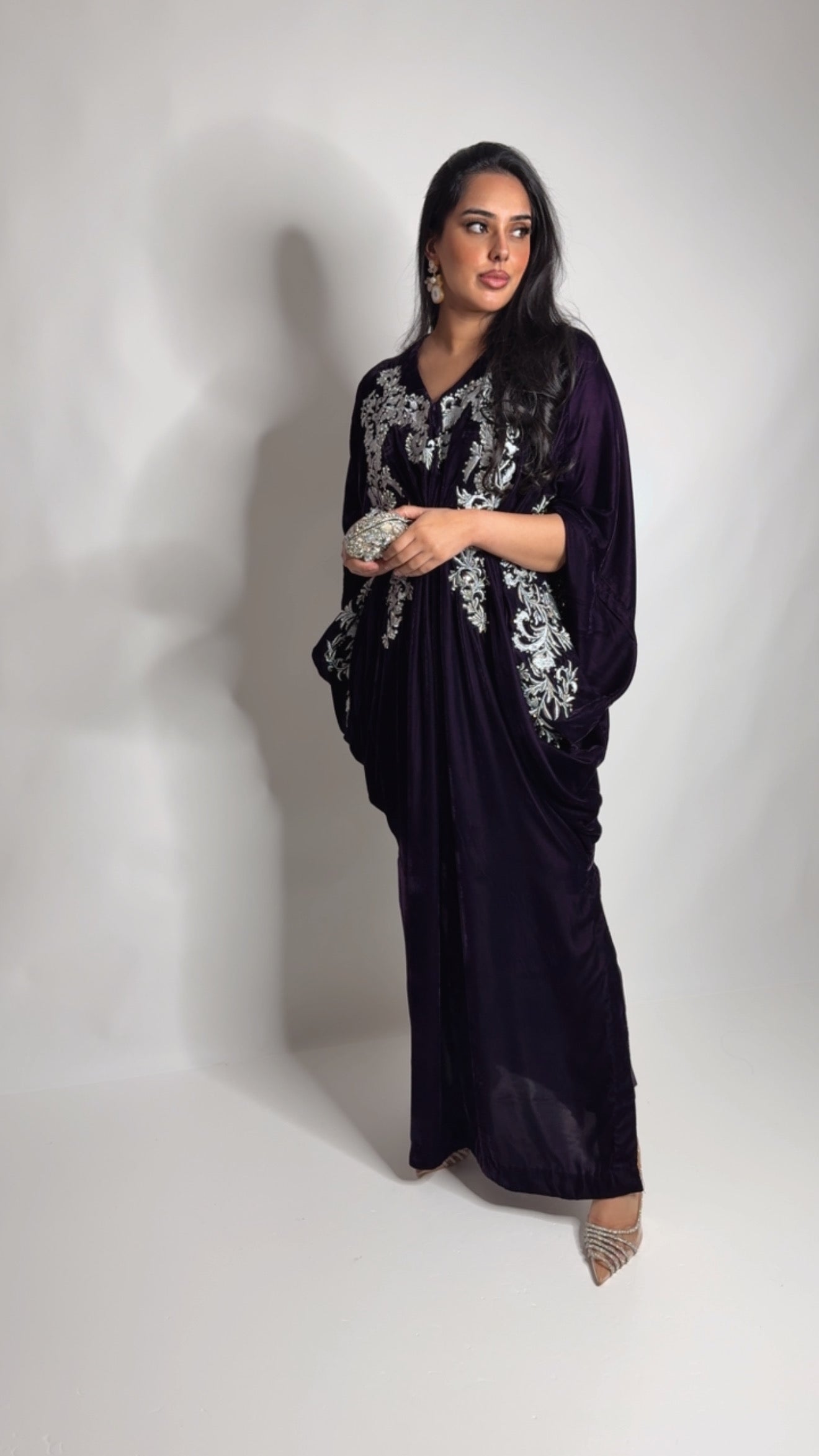 Aubergine Velvet Kaftan Set UK | The Knightsbridge Aubergine