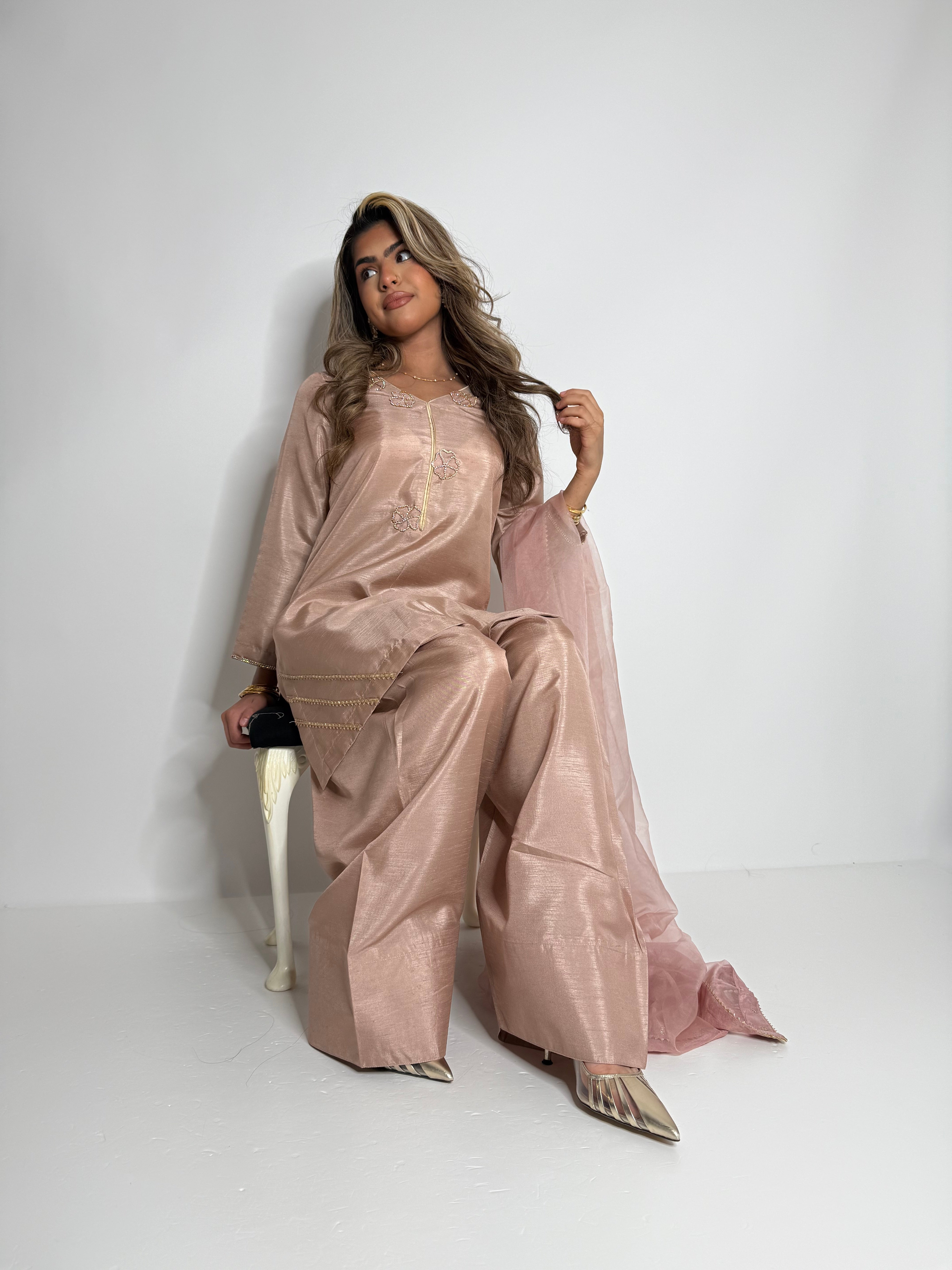 Blush Raw Silk Farshi Three Piece Suit UK | The Valerisse