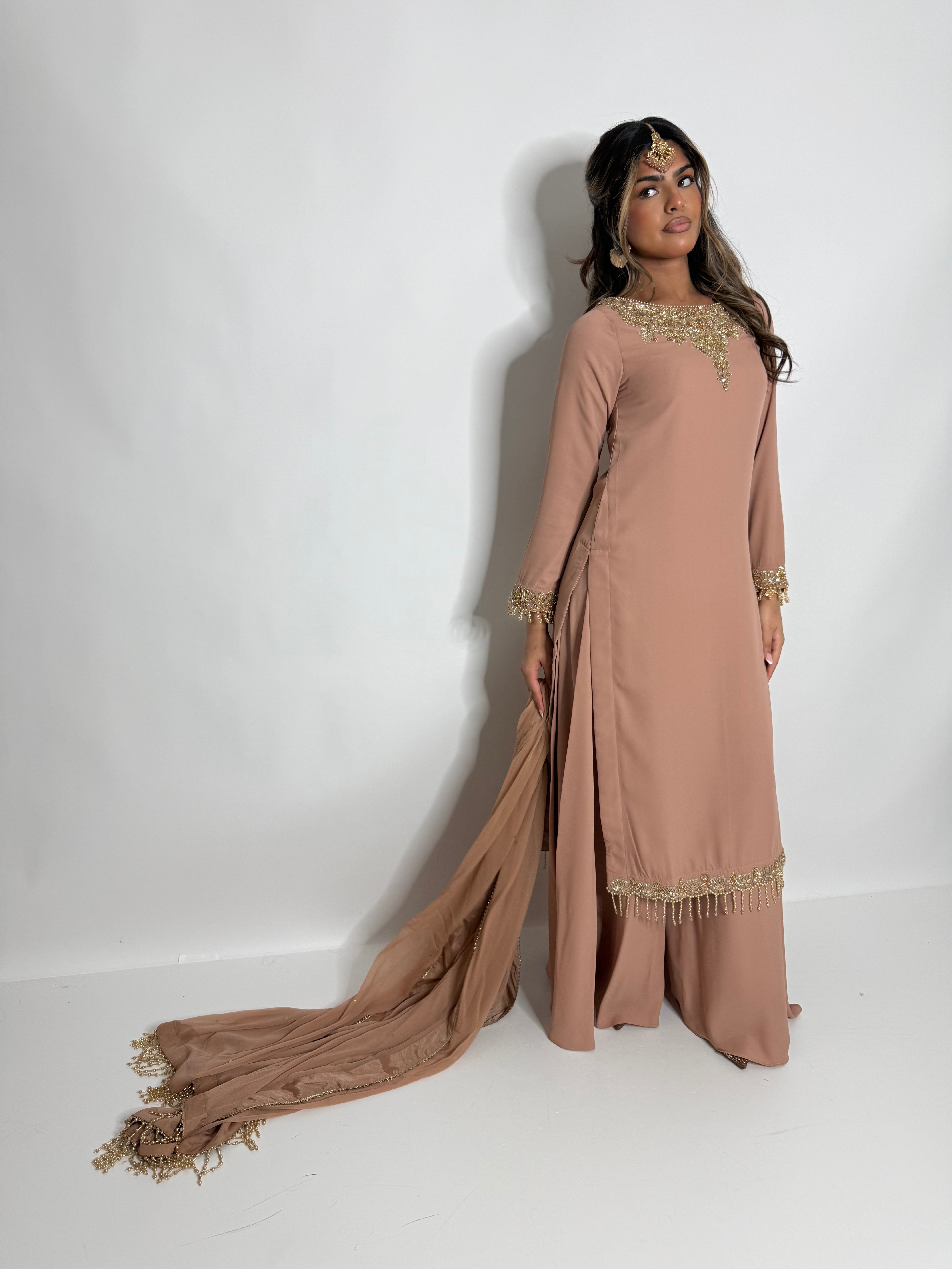 NUDE GEORGETTE SHARARA SUIT UK | THE AMAYA LUNE