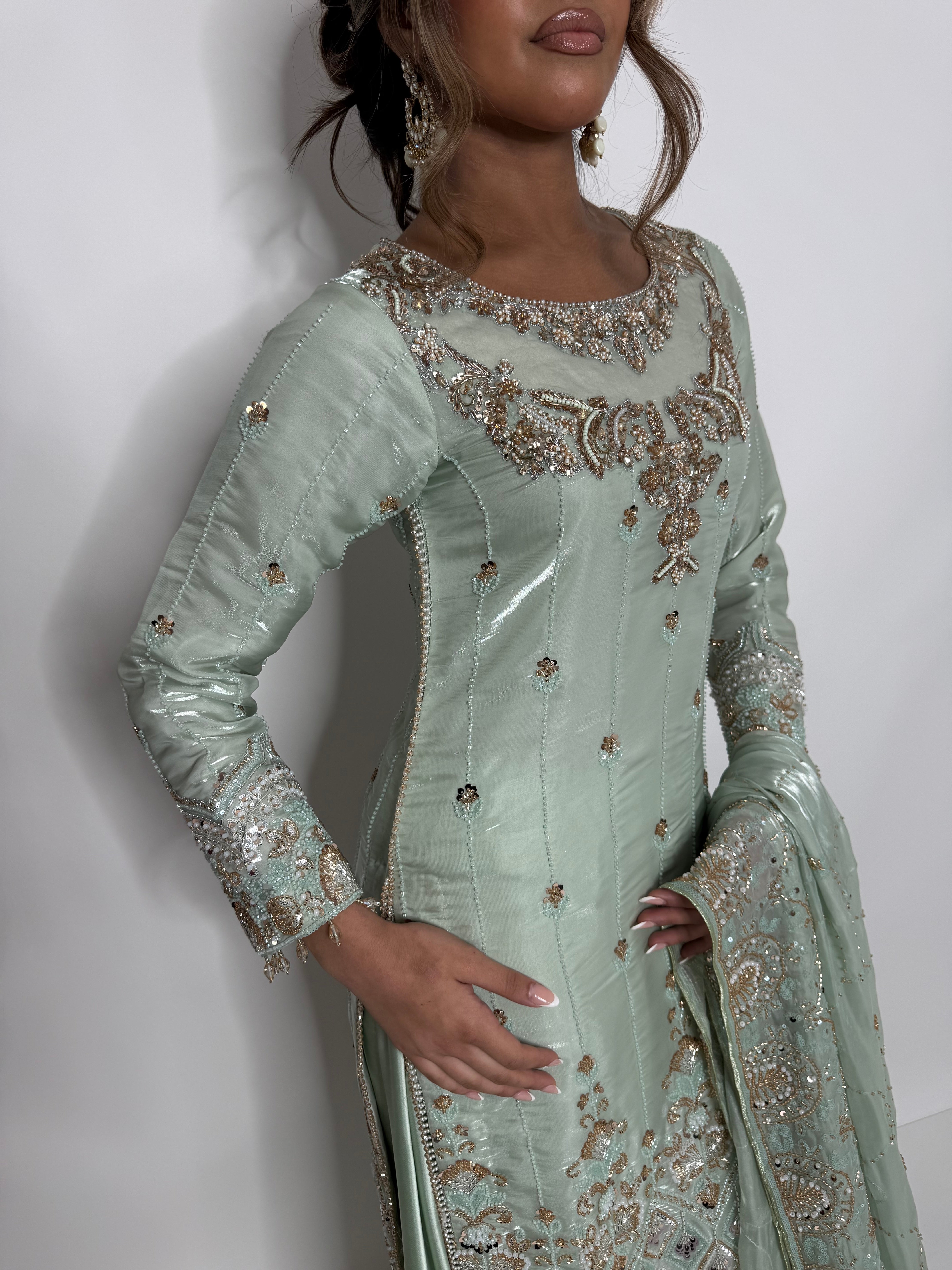 SILK CUTDANA EMBROIDERED SHARARA SUIT UK | THE ALTHEA NOORÉ