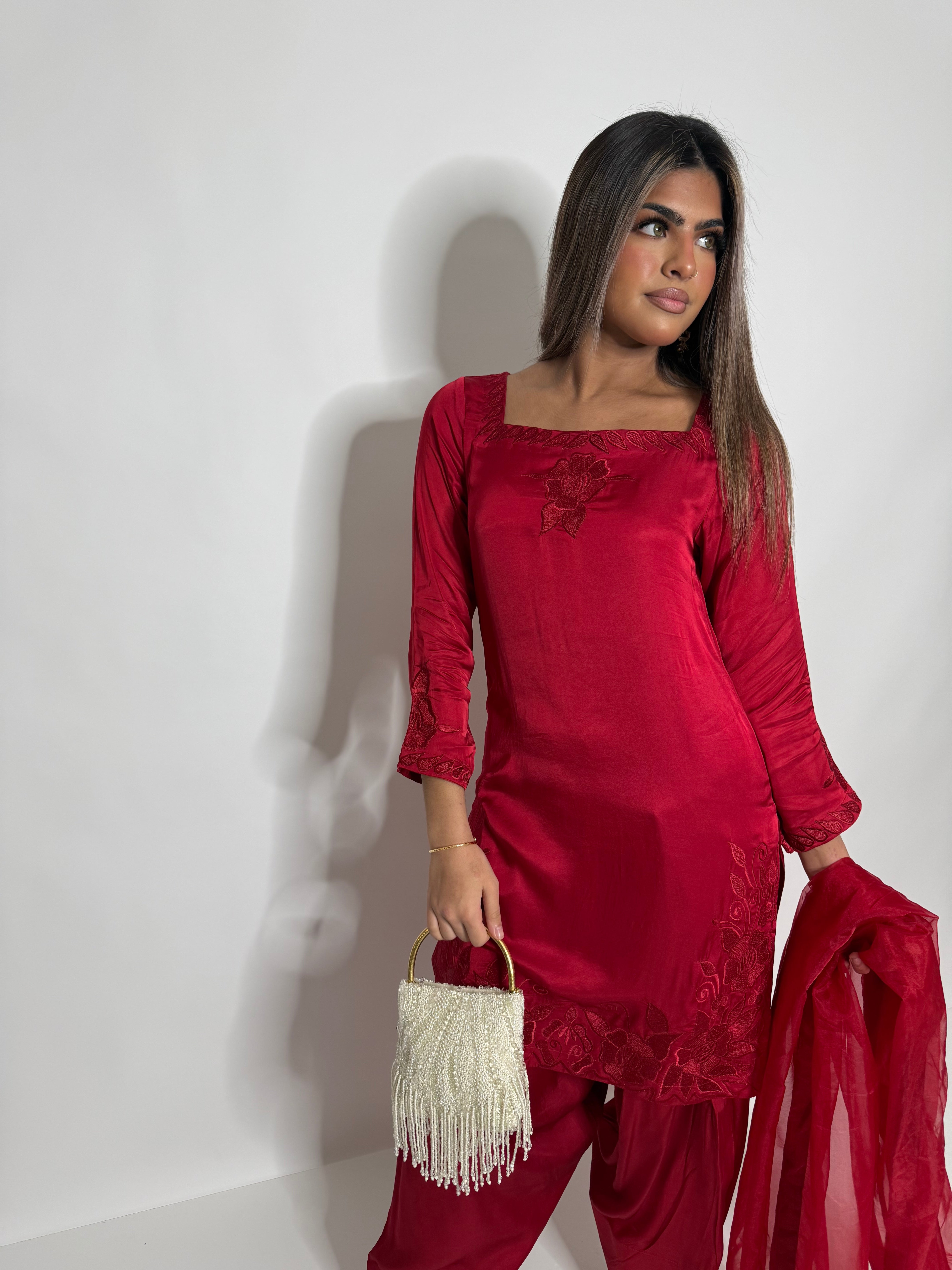 Crimson Étoile Silk Farshi Three Piece Suit UK