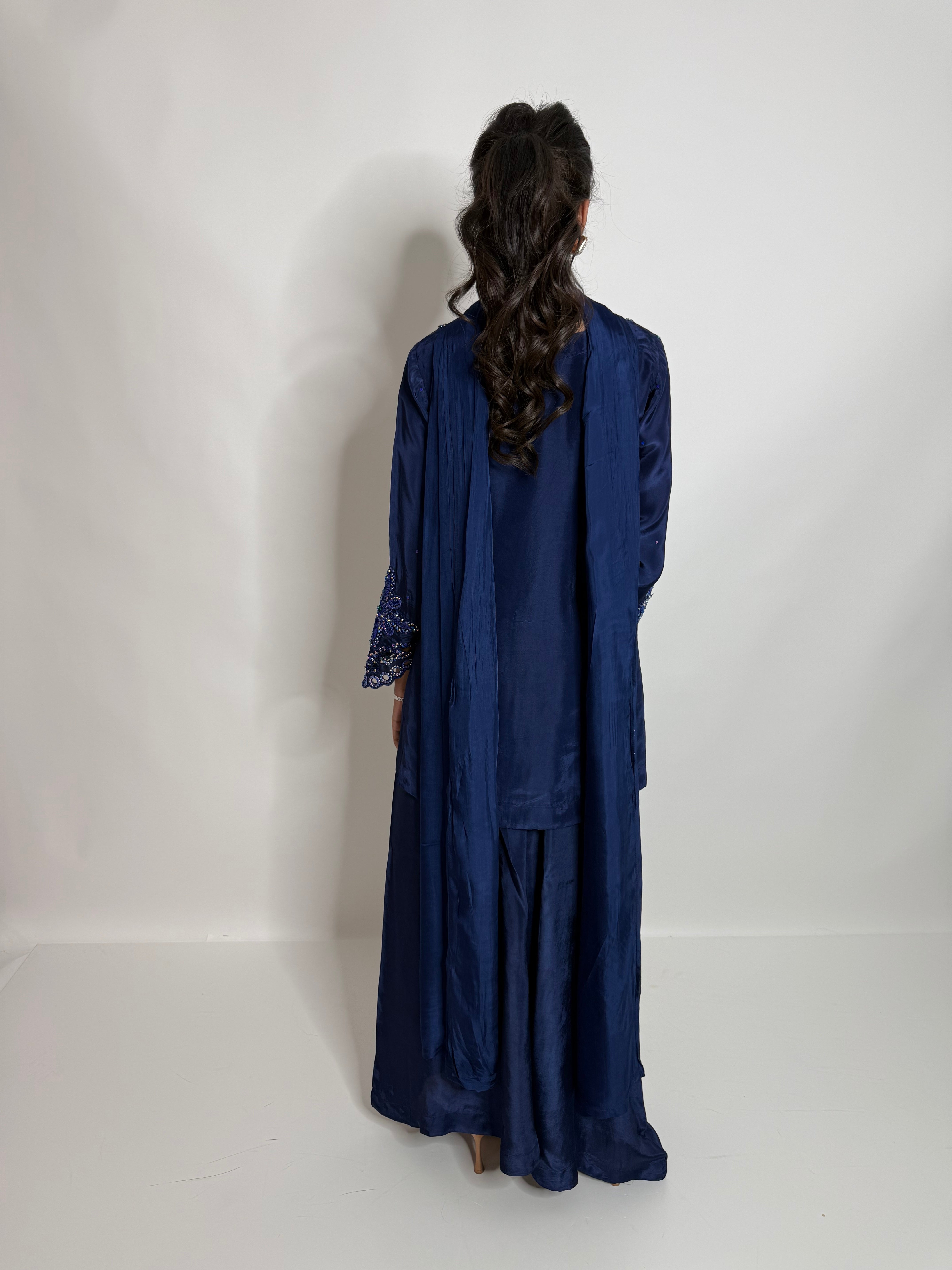 ZARMINA | Luxury Pakistani Navy Silk Sharara Suit UK | Wedding Guest, Eid & Formal Occasion Wear