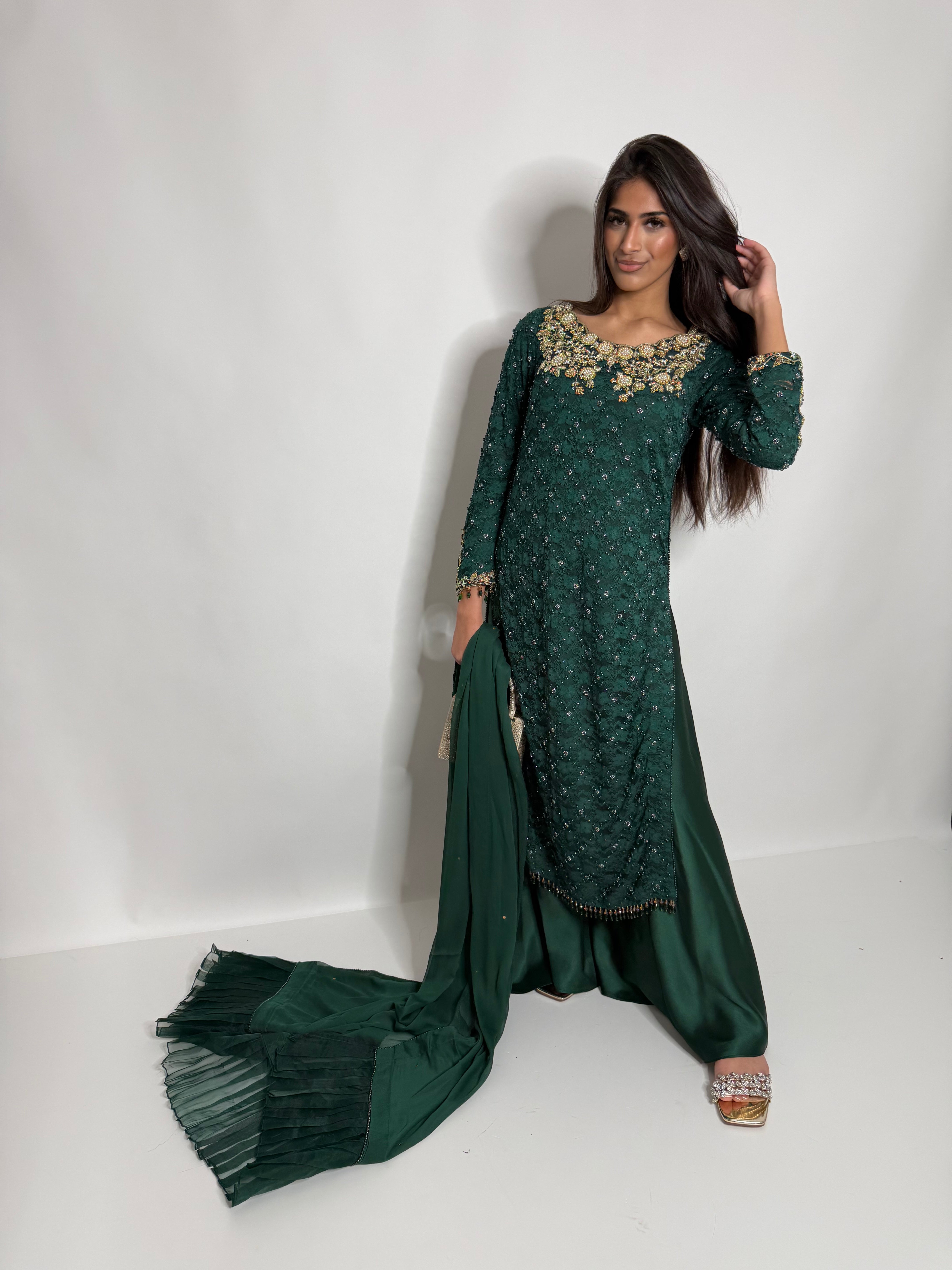 Emerald Pearl Crochet Three Piece Suit UK | The Bellagio