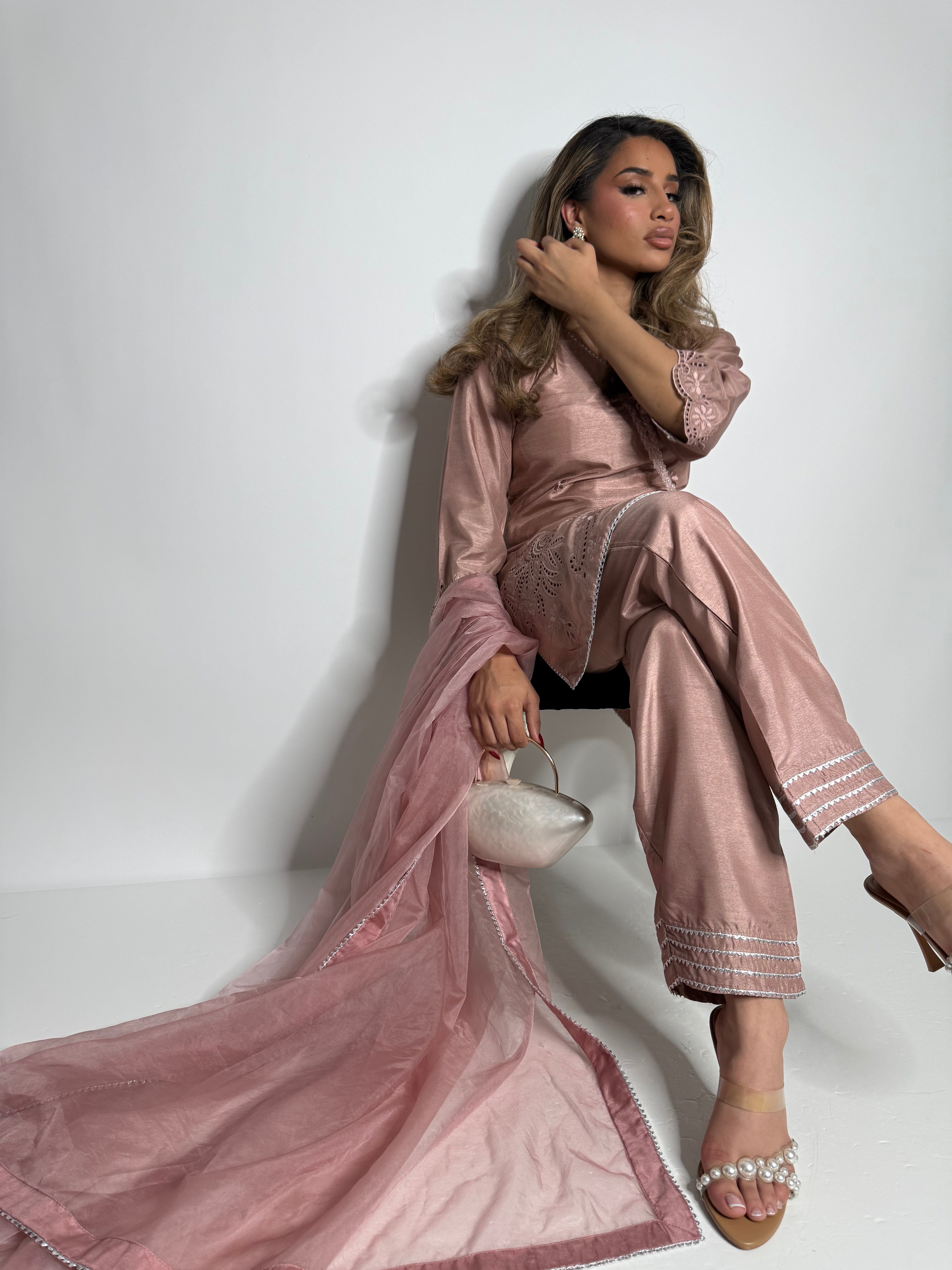 Blush Pink Raw Silk Three Piece Suit UK | The Rosé Élan