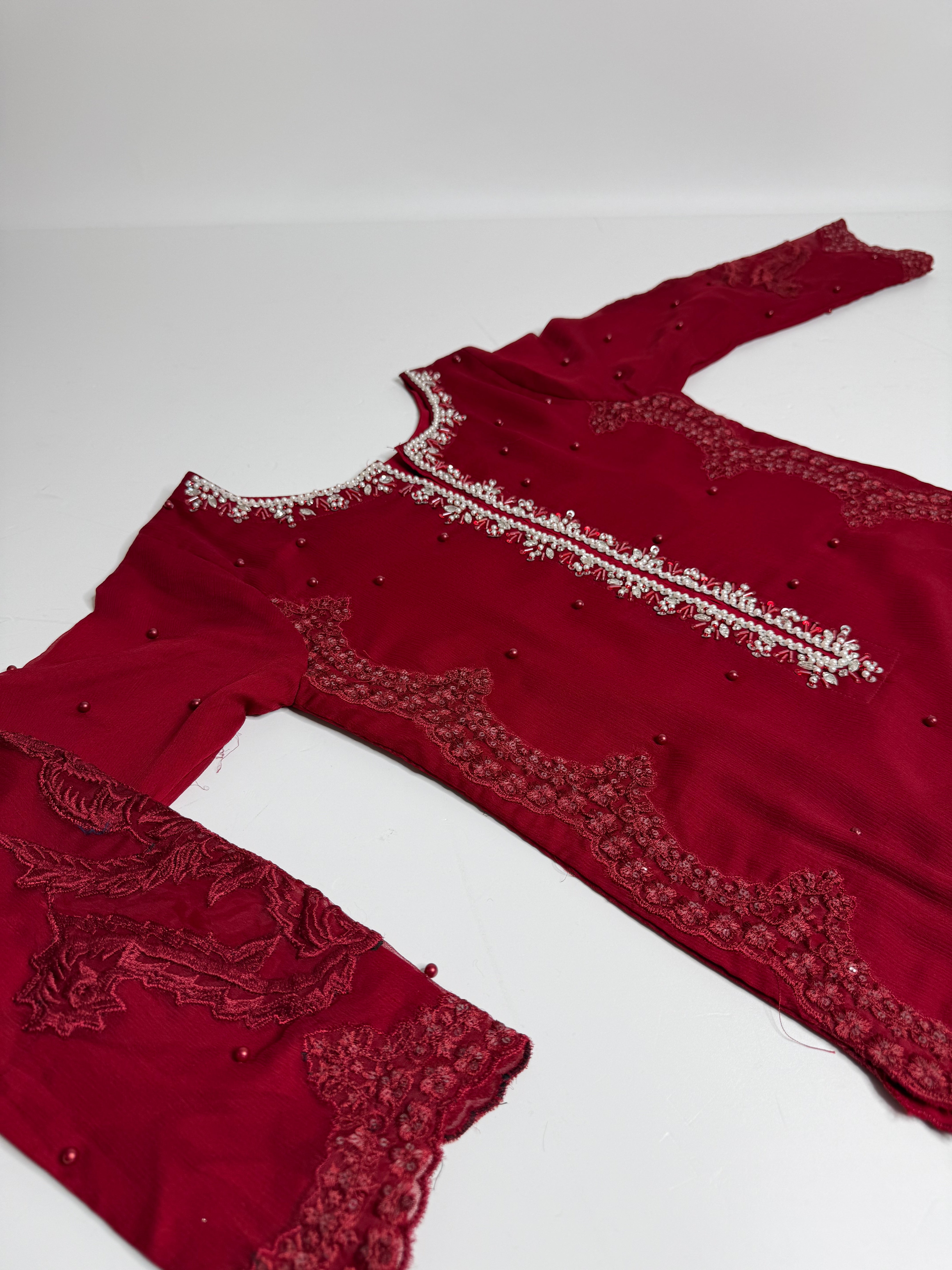 RED EMBROIDERED THREE PIECE SUIT UK | THE AMARA RUE