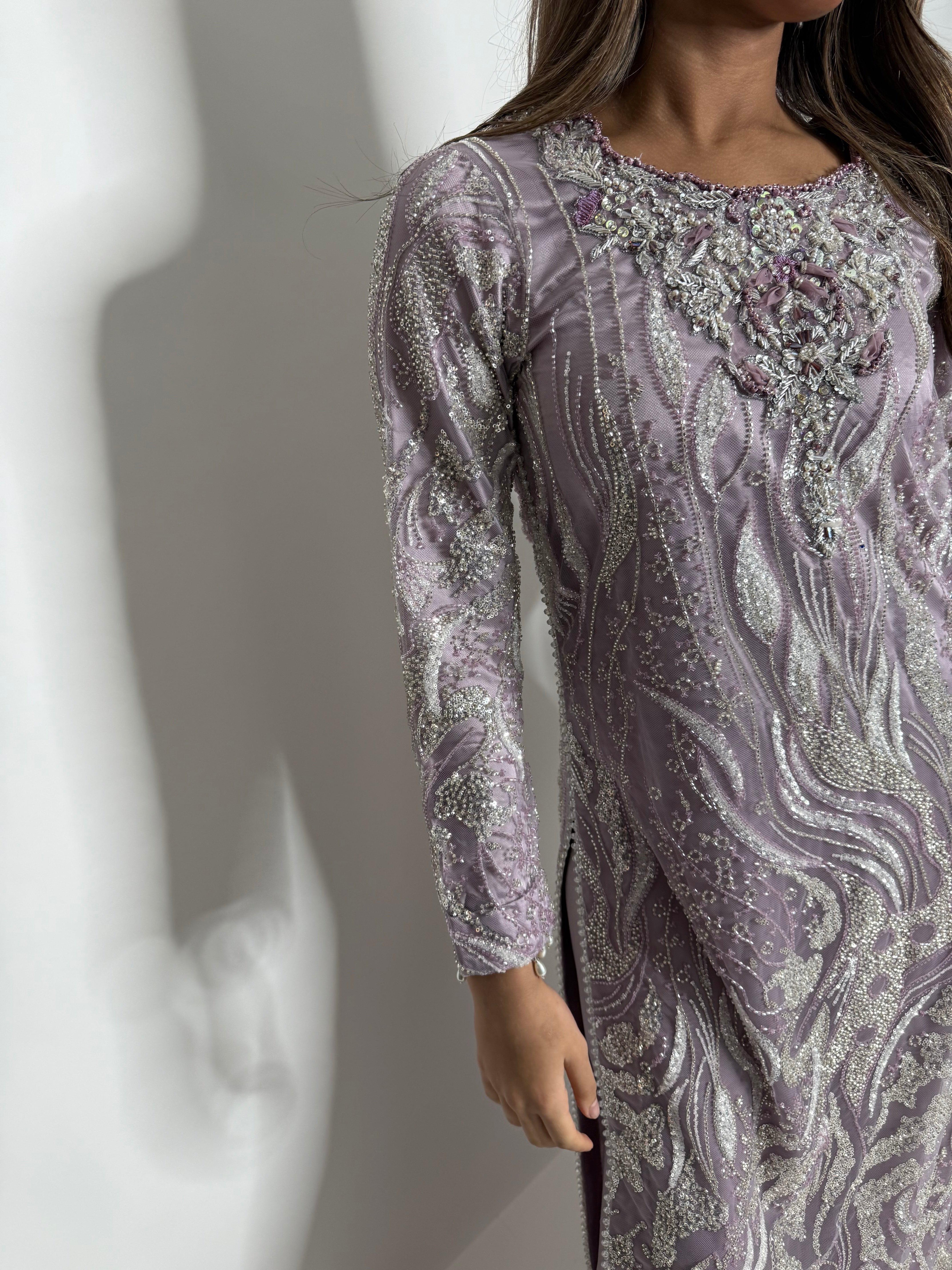 Lilac Cutdana Sharara Three Piece Suit UK | The Valerienne