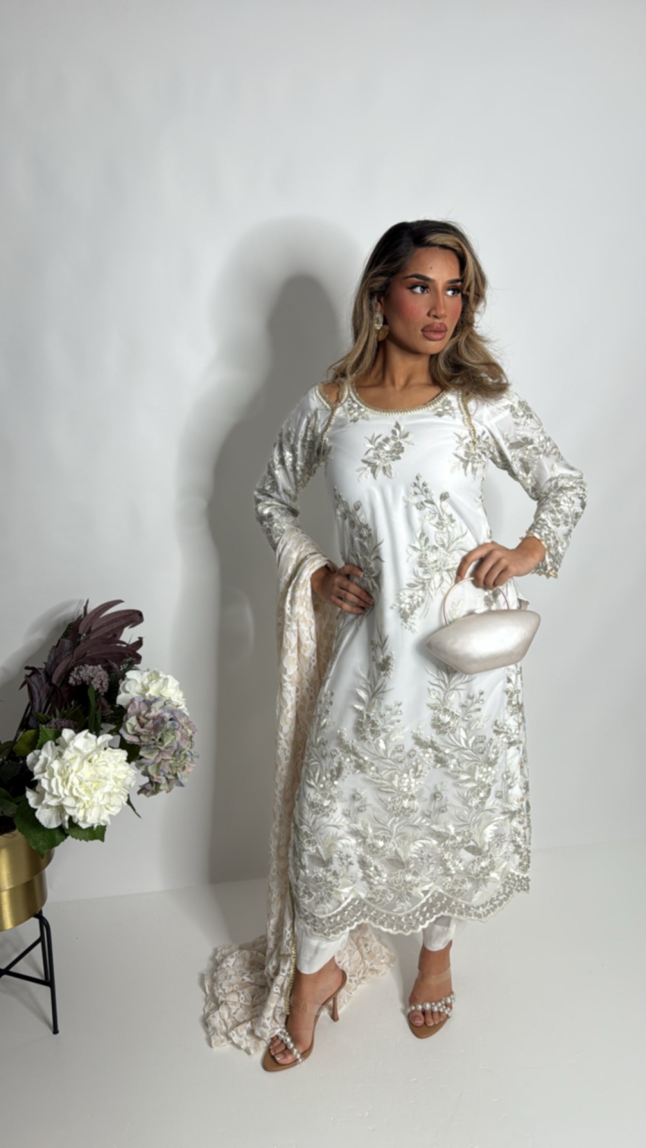 Ivory Lace Embroidered Three Piece Suit UK | The Sloane Heirloom