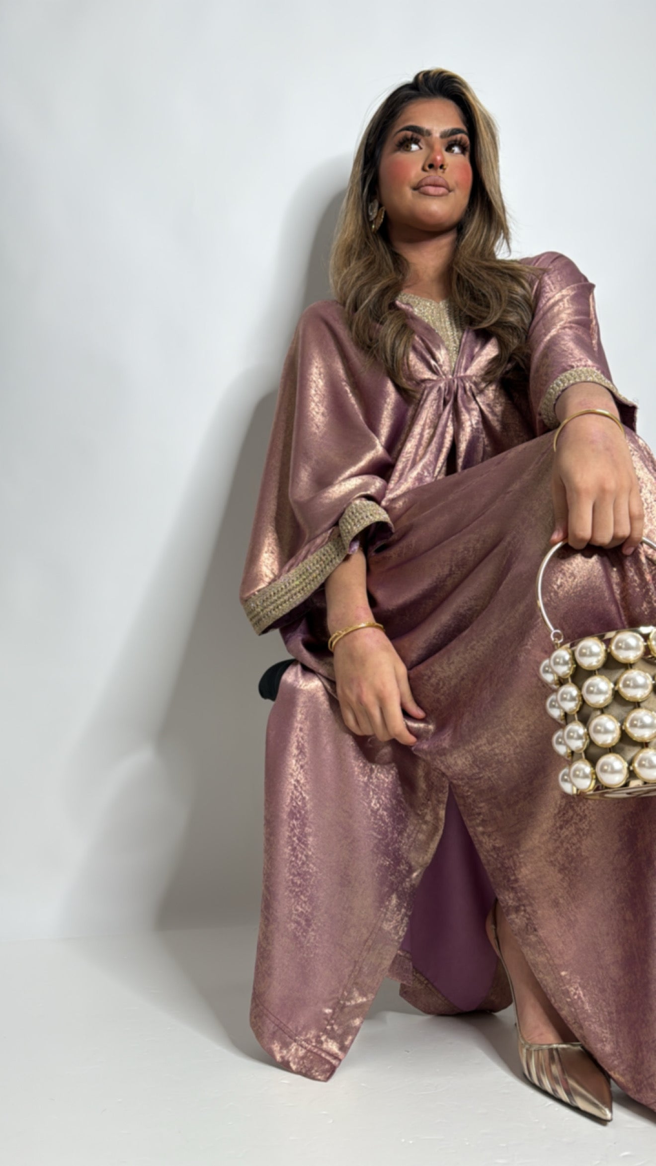 Luméva Roselle | Mauve Shimmer Silk Kaftan Set (2 Piece)