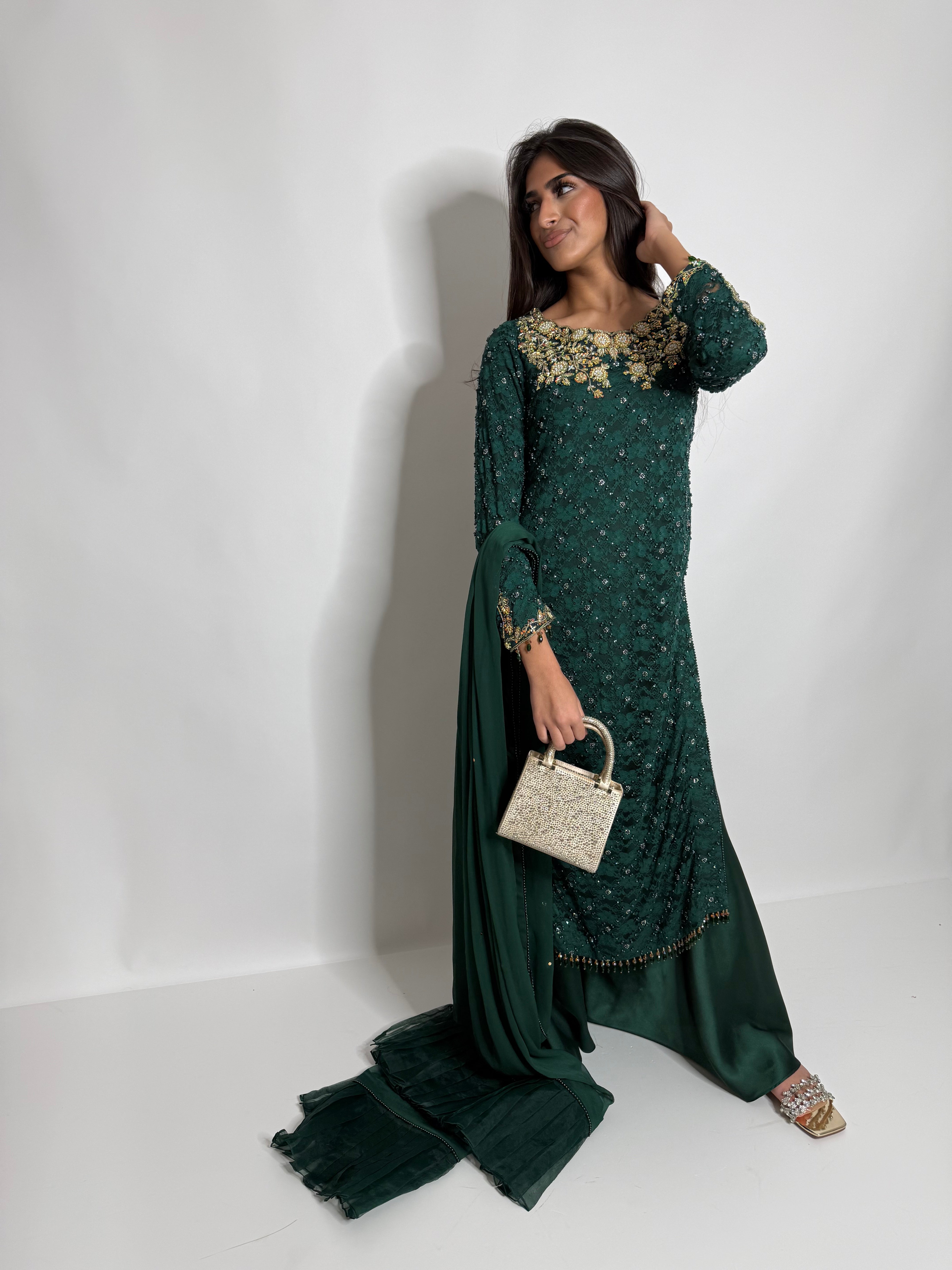 Emerald Pearl Crochet Three Piece Suit UK | The Bellagio