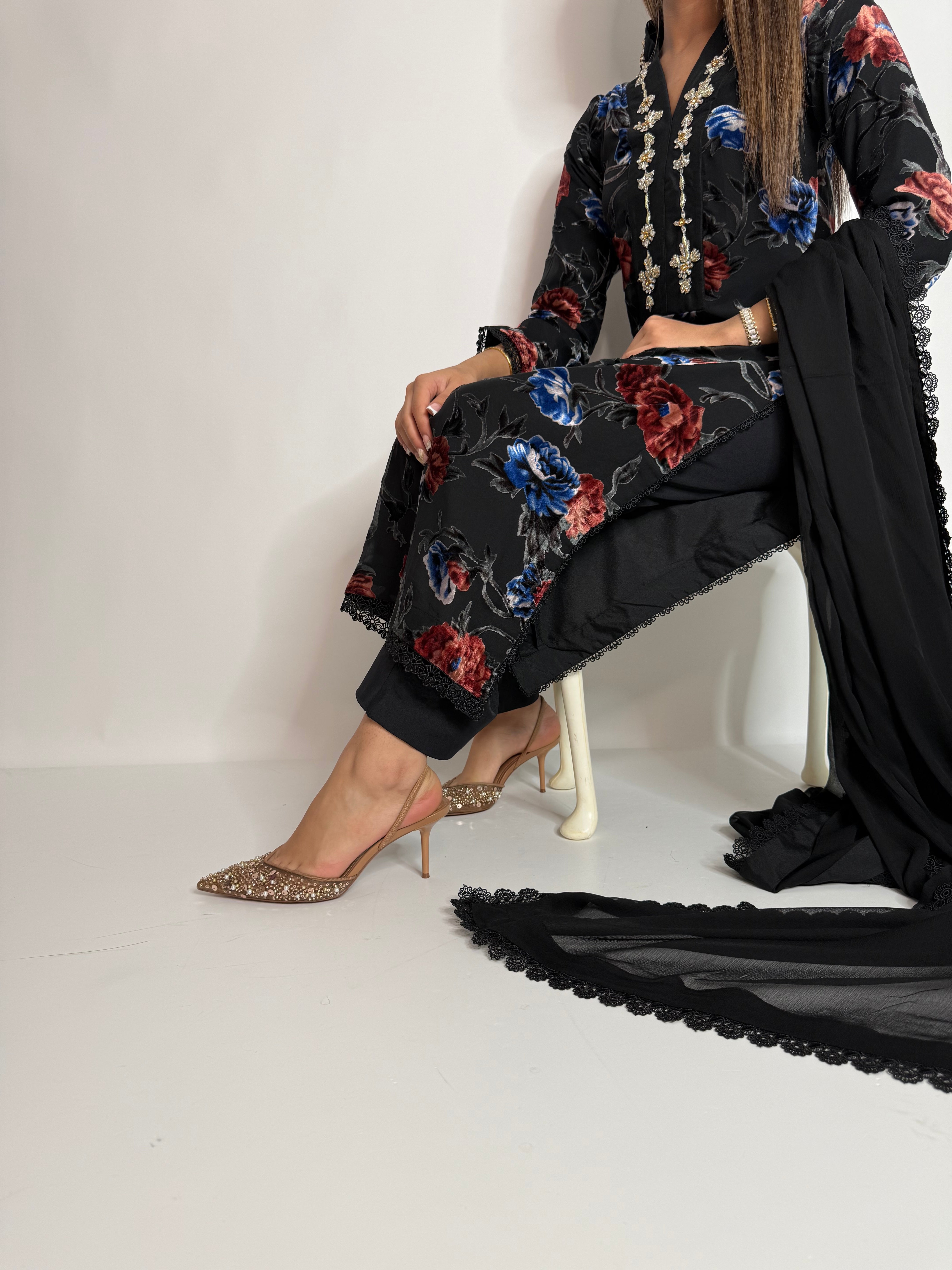 Black Floral Palachi Three Piece Suit UK | The Calvienne