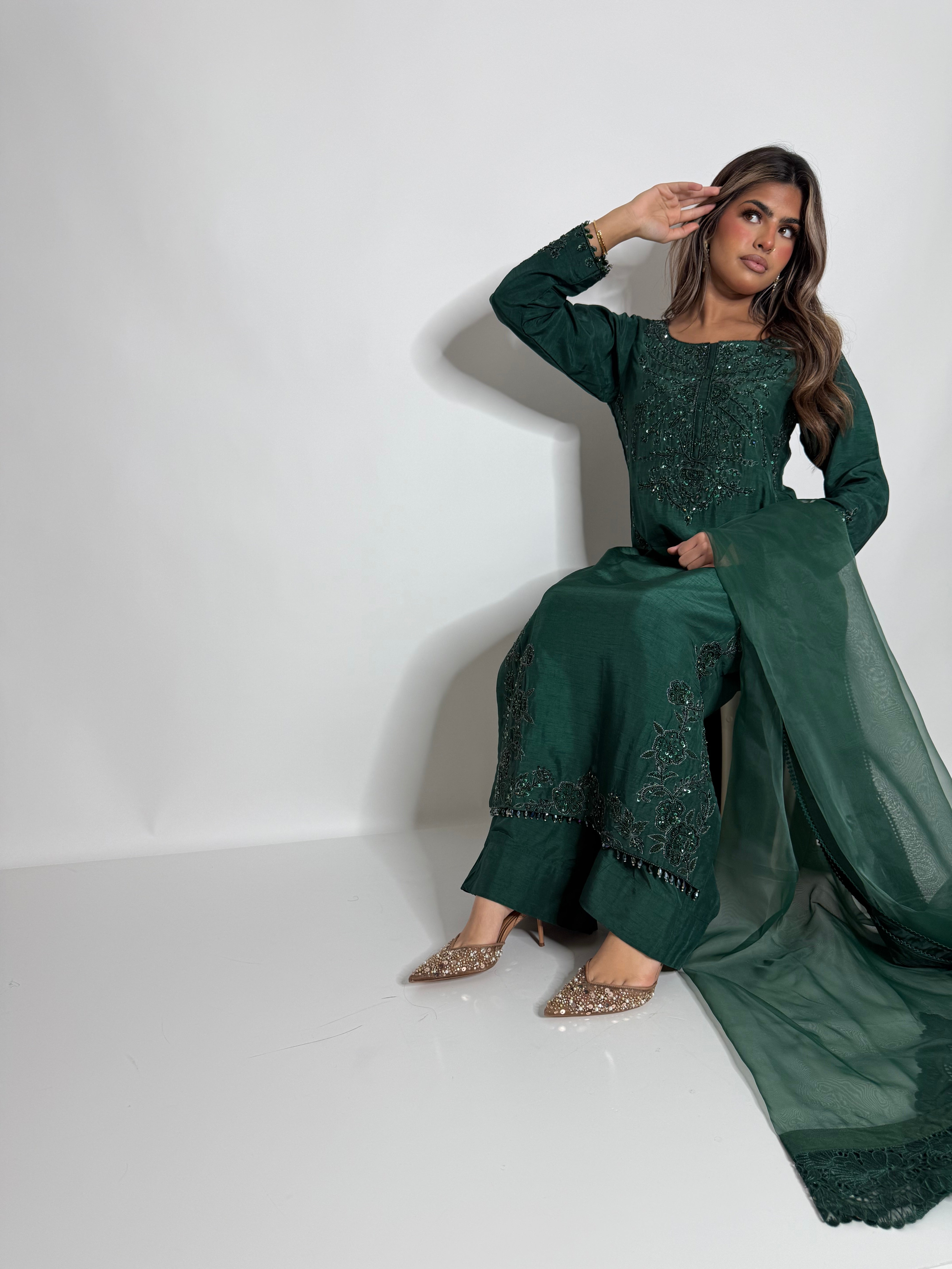 Emerald Raw Silk Three Piece Suit UK | The Verdantia
