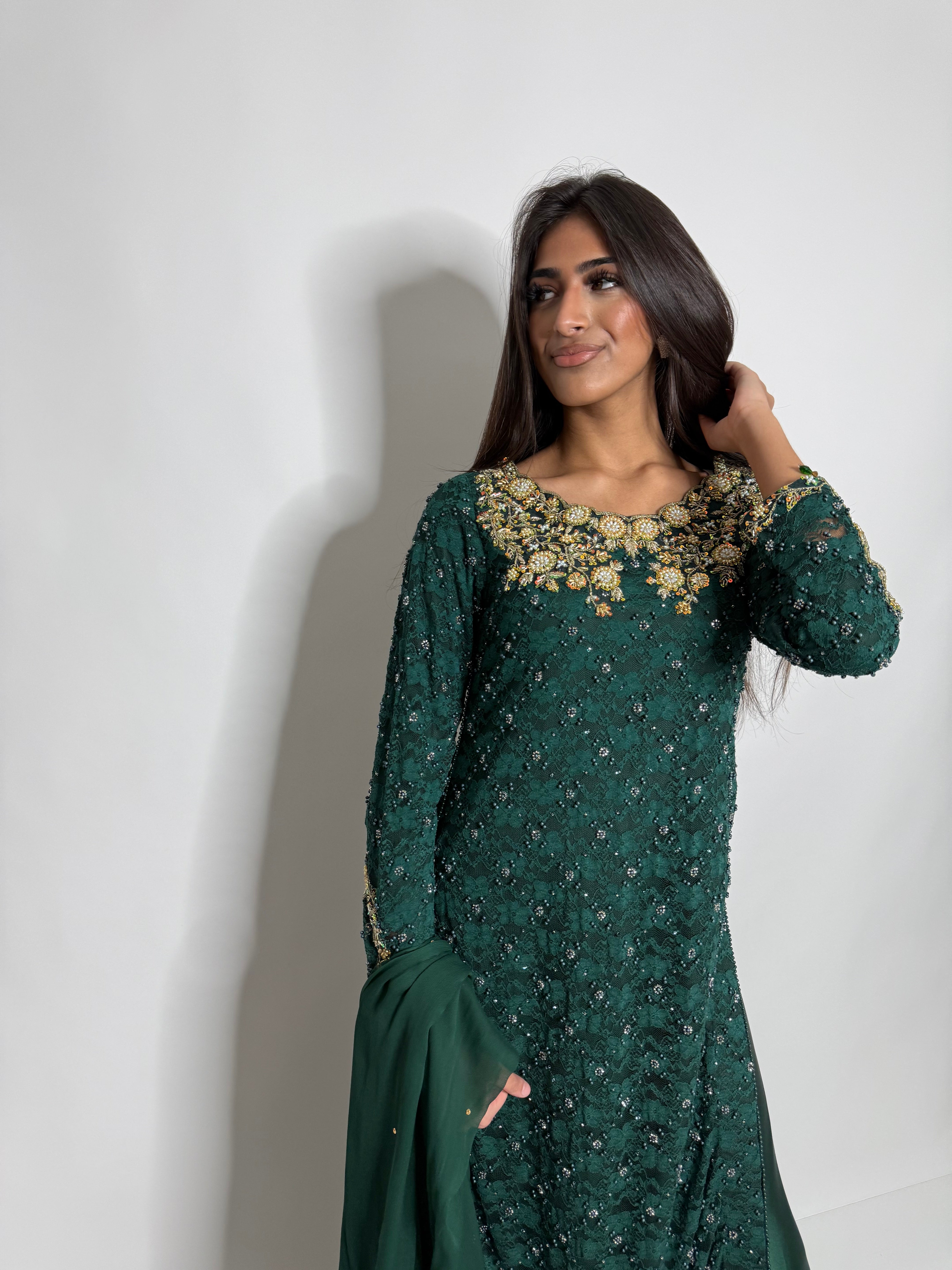 Emerald Pearl Crochet Three Piece Suit UK | The Bellagio