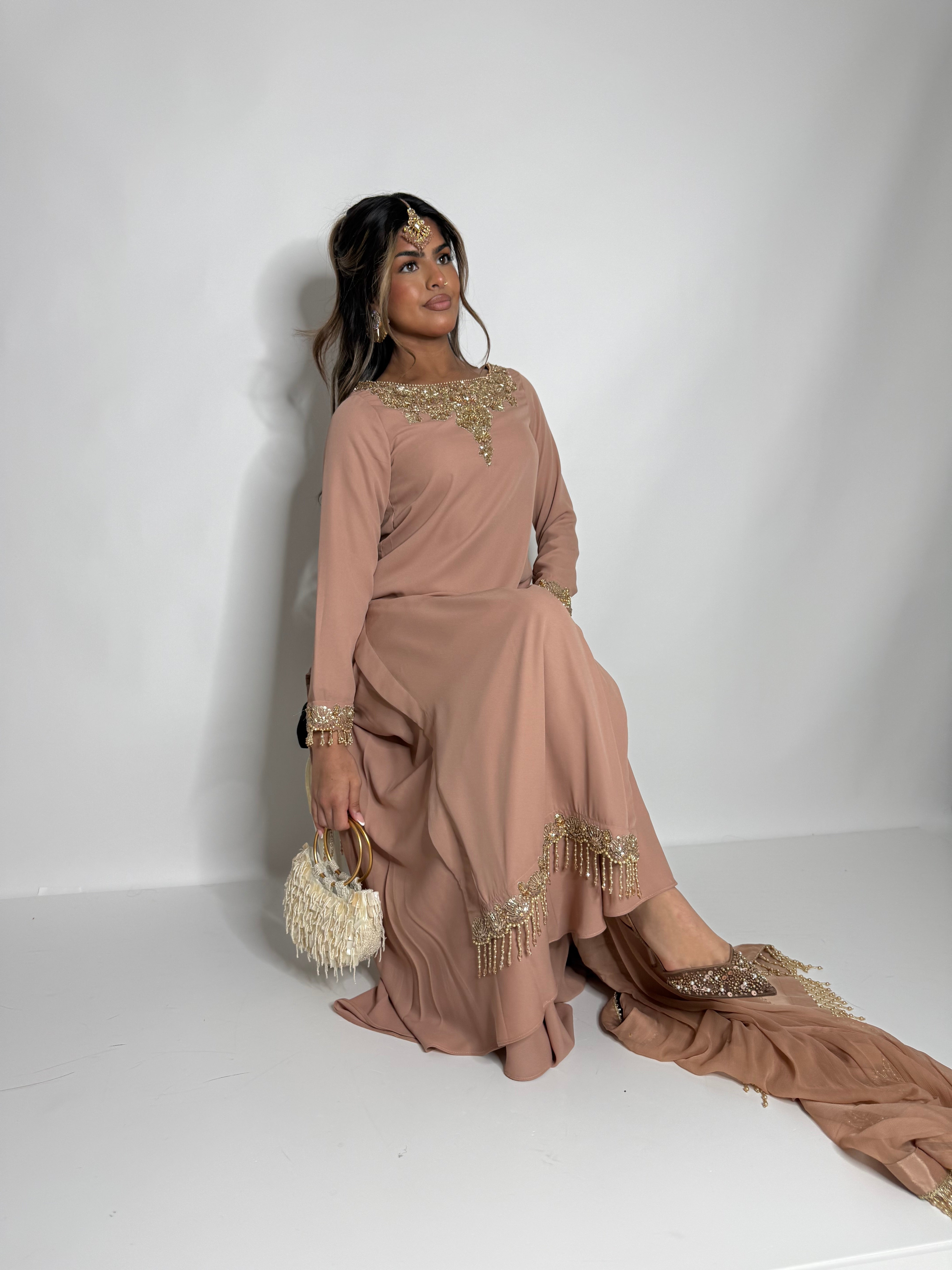 NUDE GEORGETTE SHARARA SUIT UK | THE AMAYA LUNE