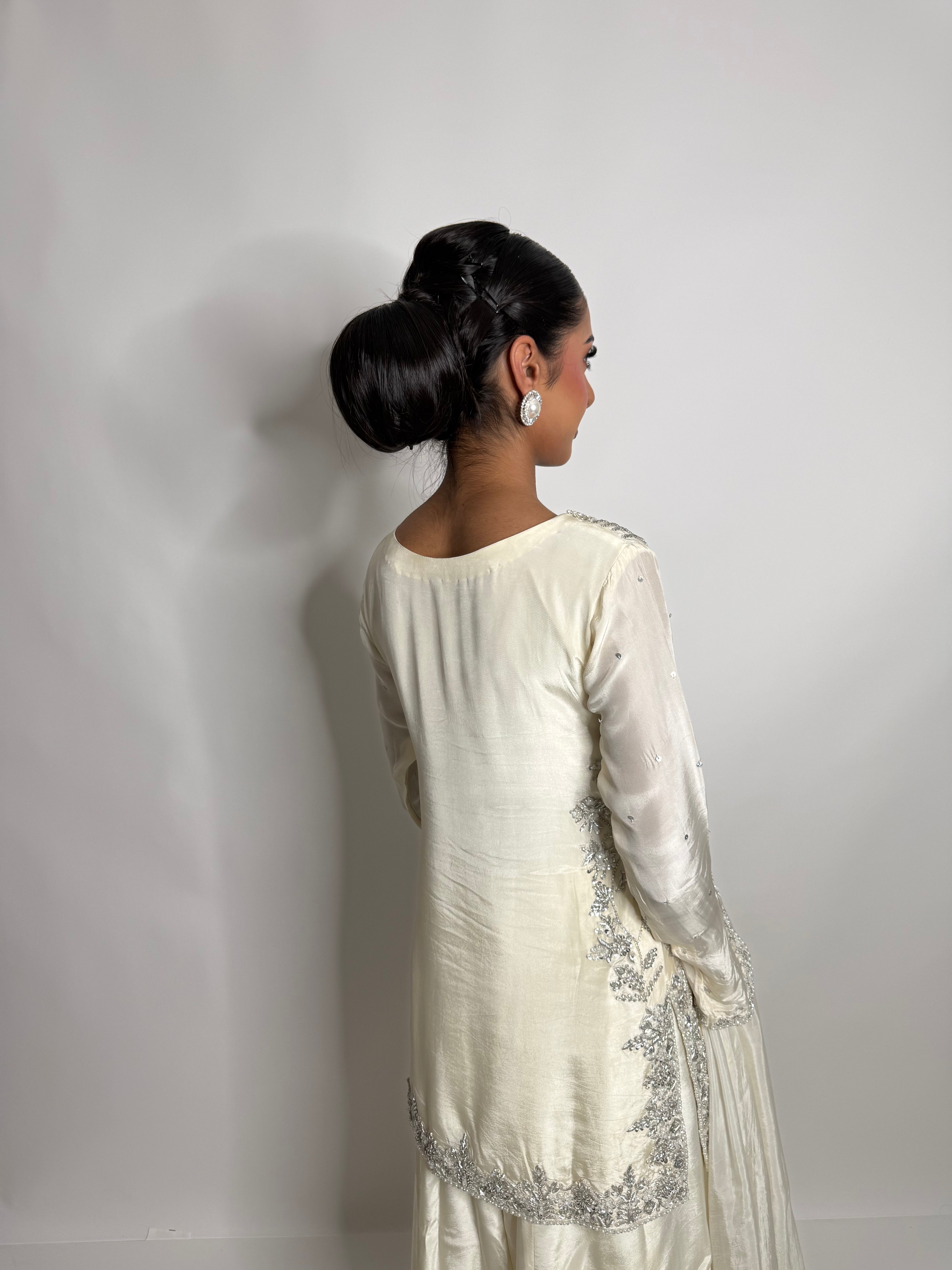 Elira | Luxury Pakistani Ivory Silk Sharara Suit UK | Y2K Wedding Guest Outfit