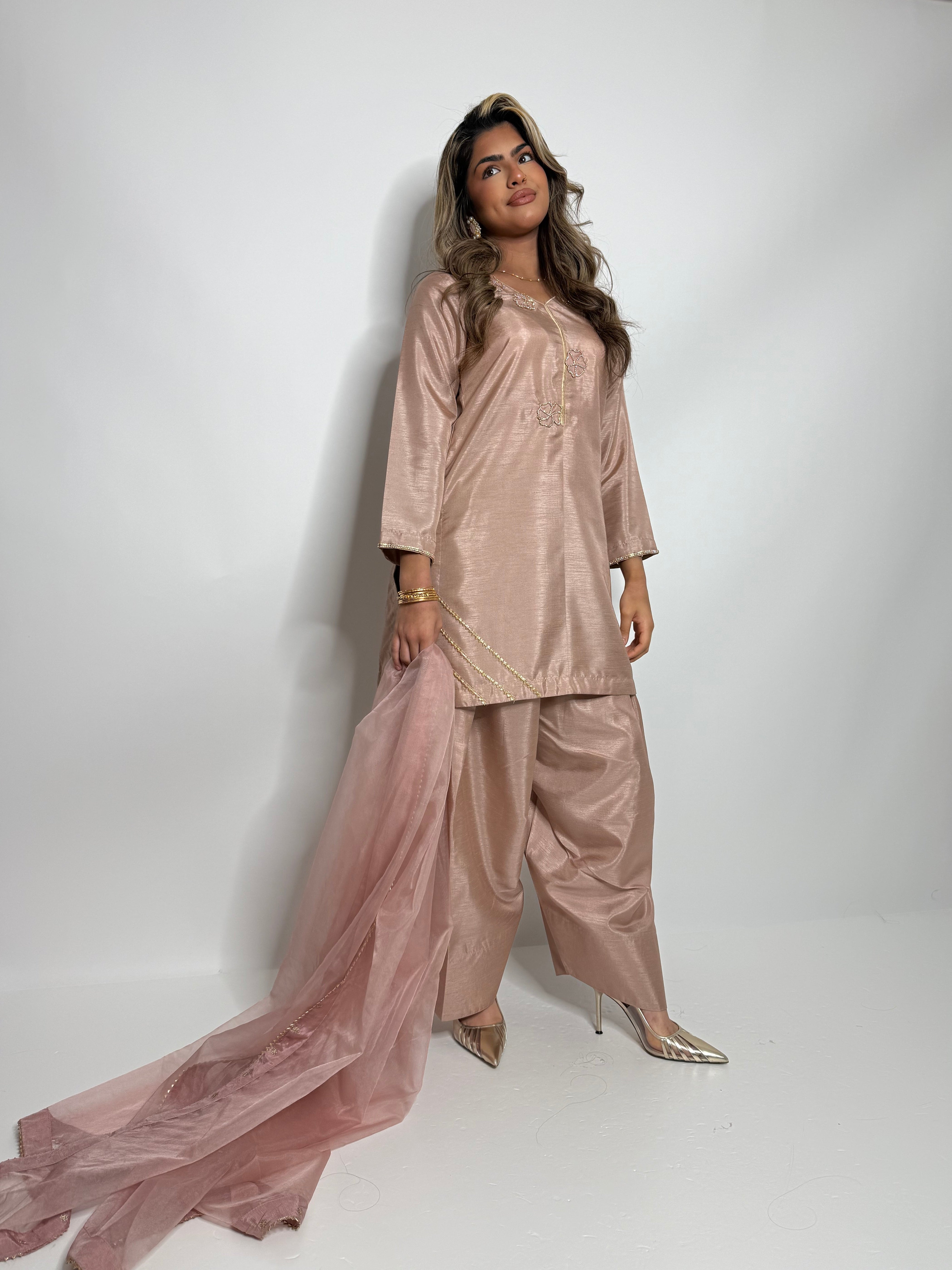 Blush Raw Silk Farshi Three Piece Suit UK | The Valerisse